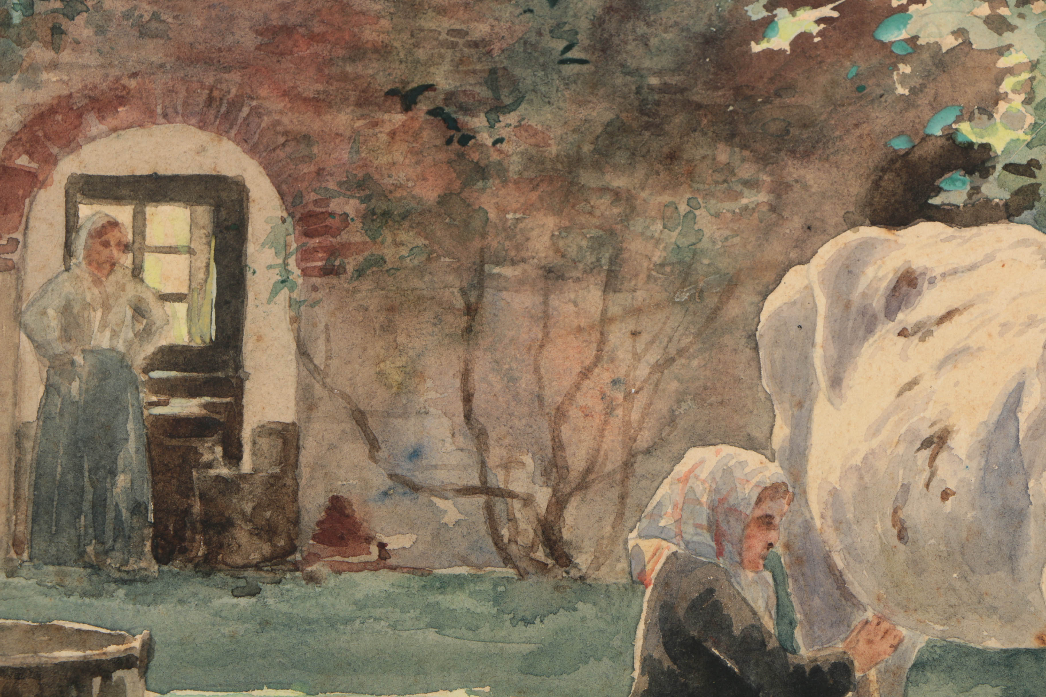 St John Lewis Watercolor Painting on Paper "Milking"