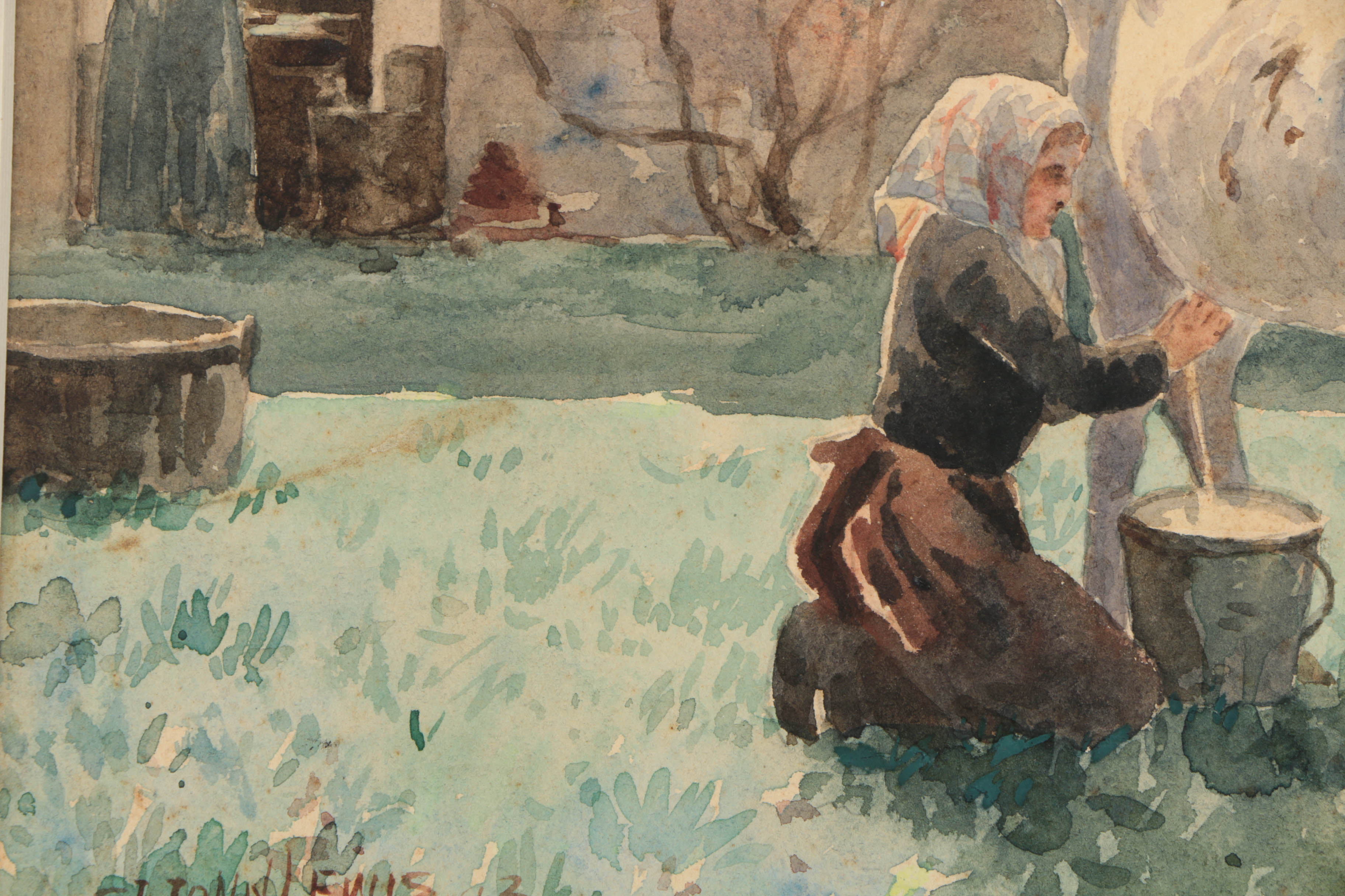 St John Lewis Watercolor Painting on Paper "Milking"