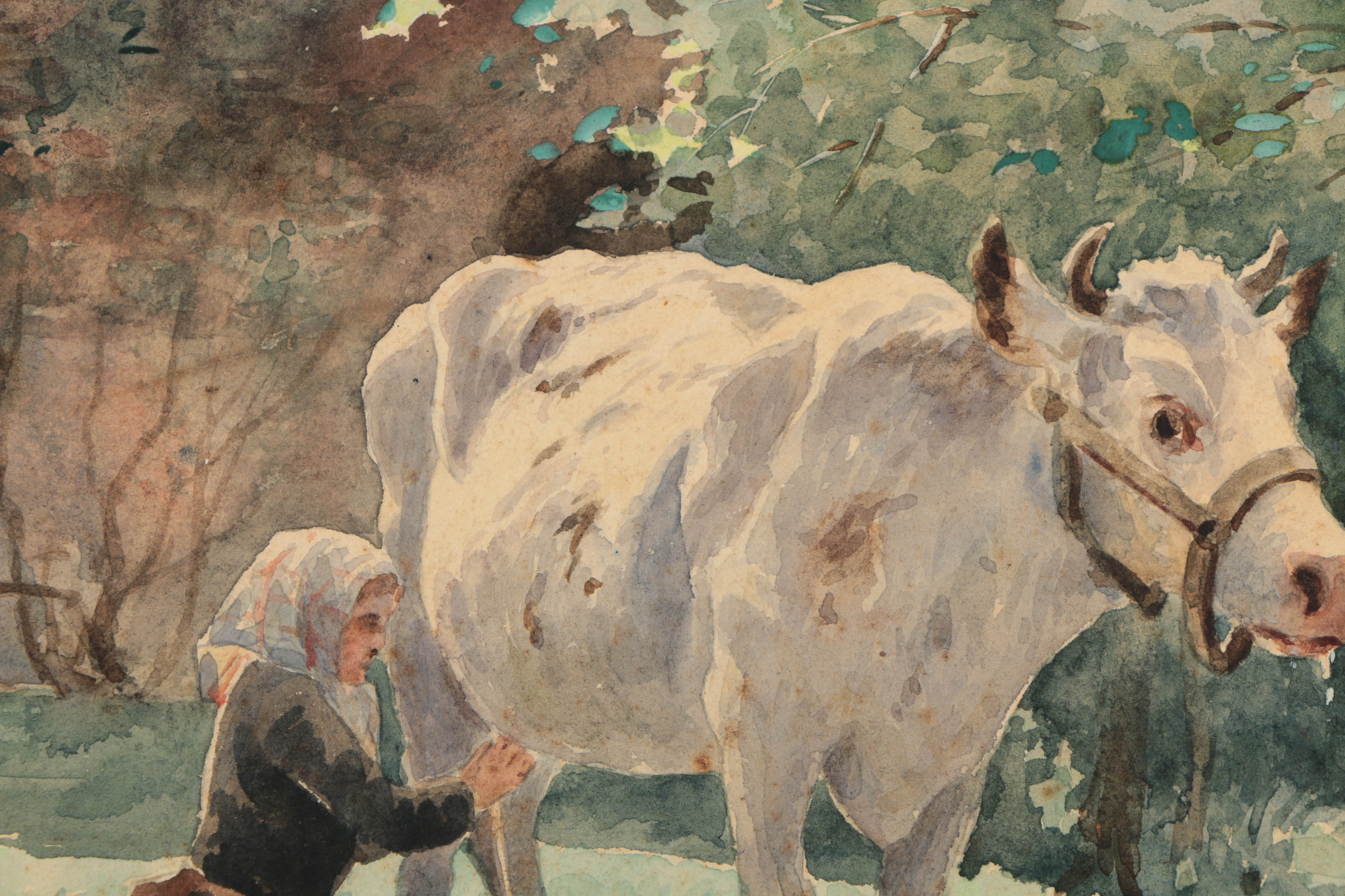 St John Lewis Watercolor Painting on Paper "Milking"