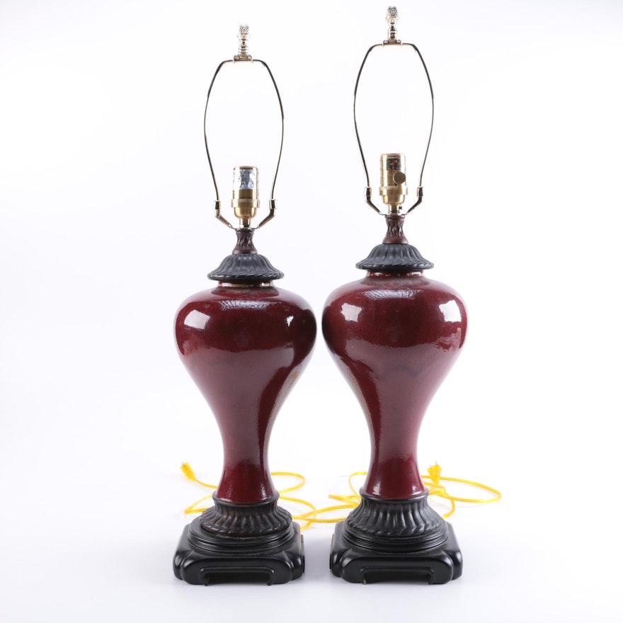 Red Glass and Metal Table Lamps