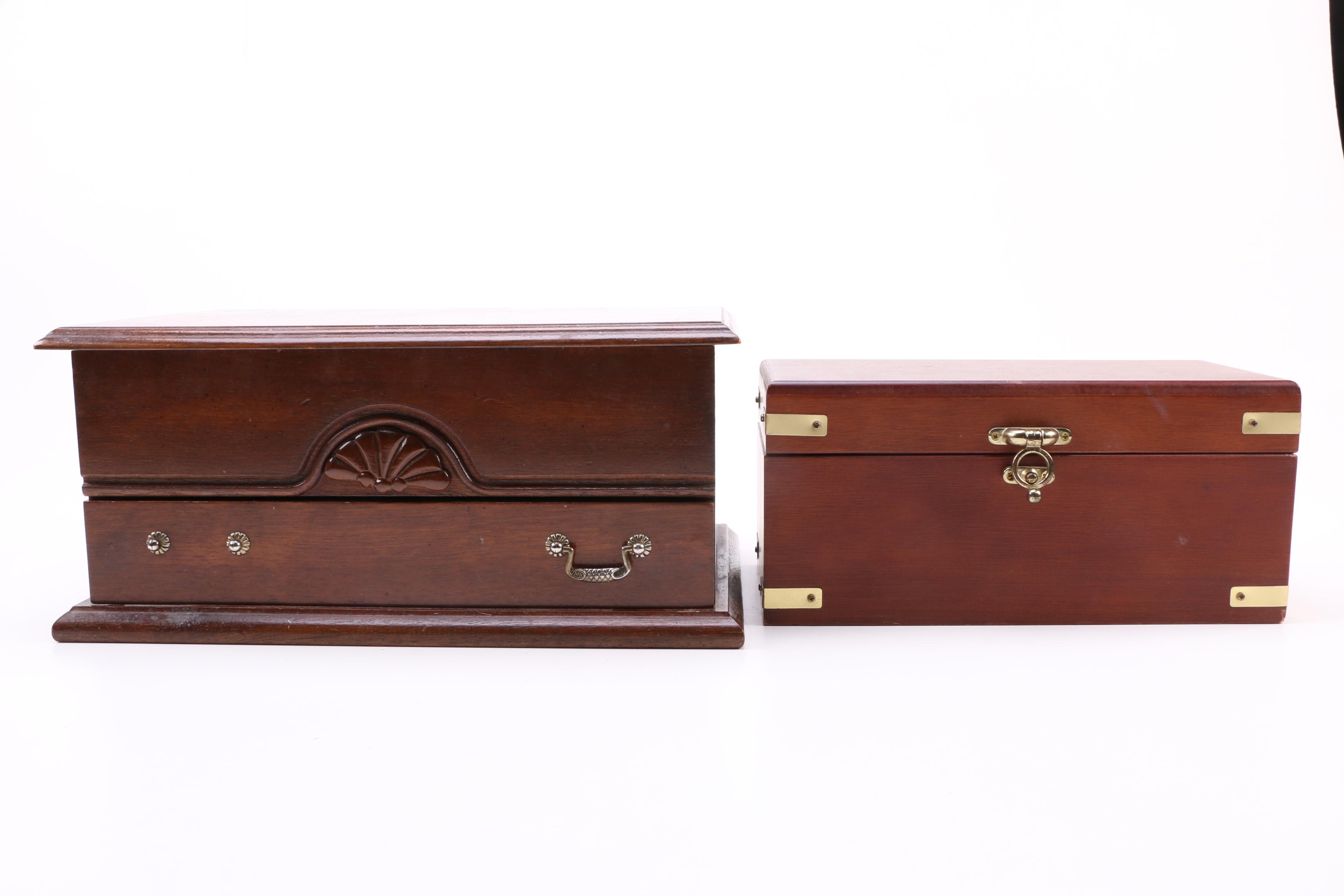 Assortment of Jewelry Chests and Storage Boxes Featuring Pilliod