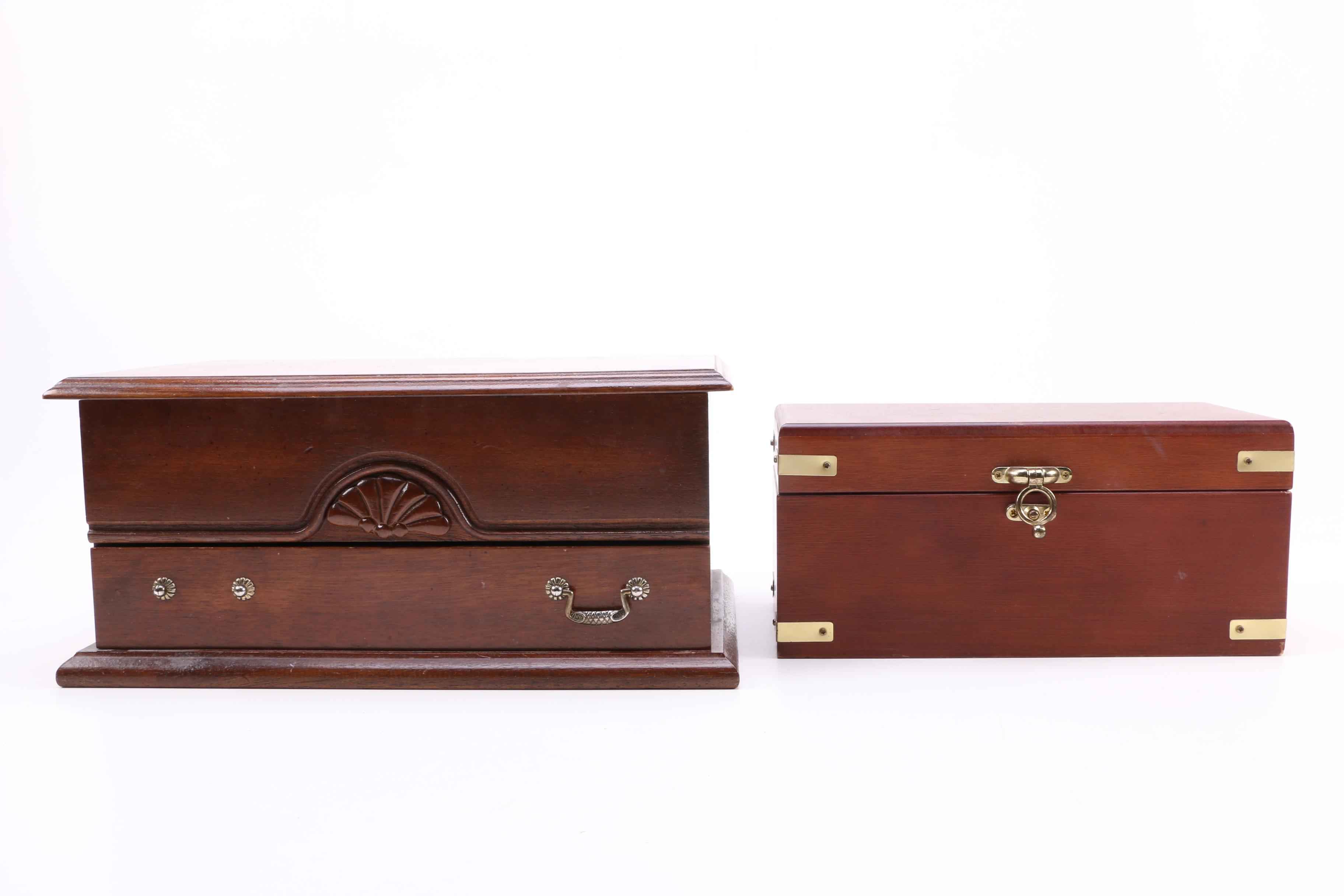 Assortment of Jewelry Chests and Storage Boxes Featuring Pilliod