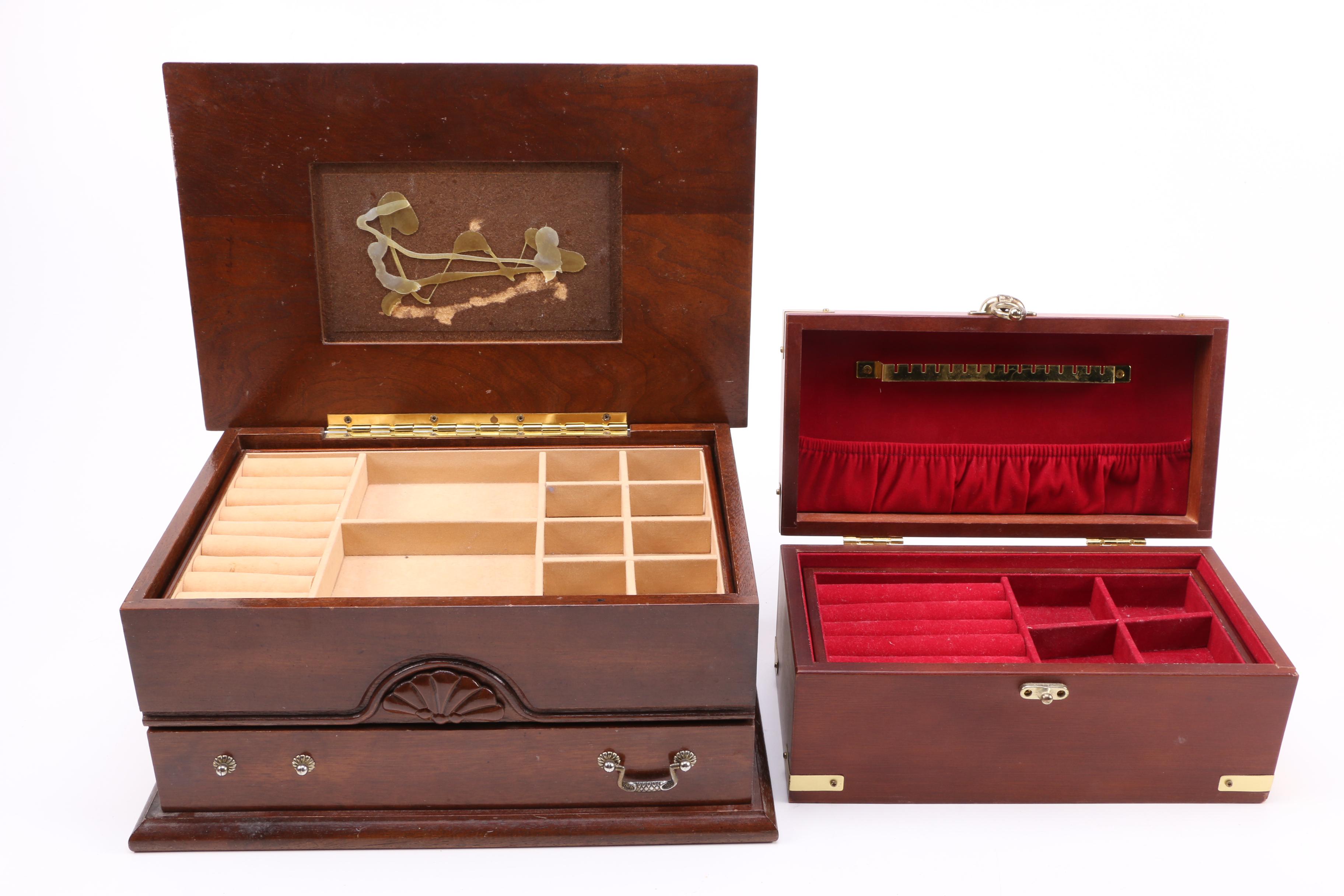 Assortment of Jewelry Chests and Storage Boxes Featuring Pilliod