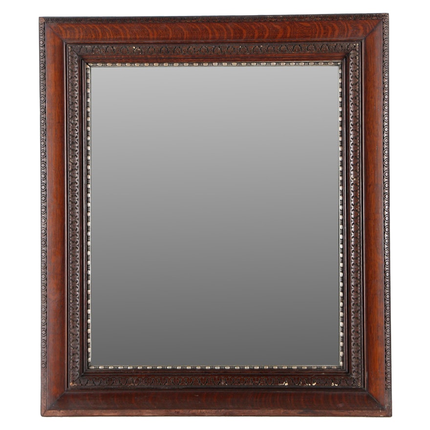 Wood Frame Mirror With Cherry and Gold Tone Finish