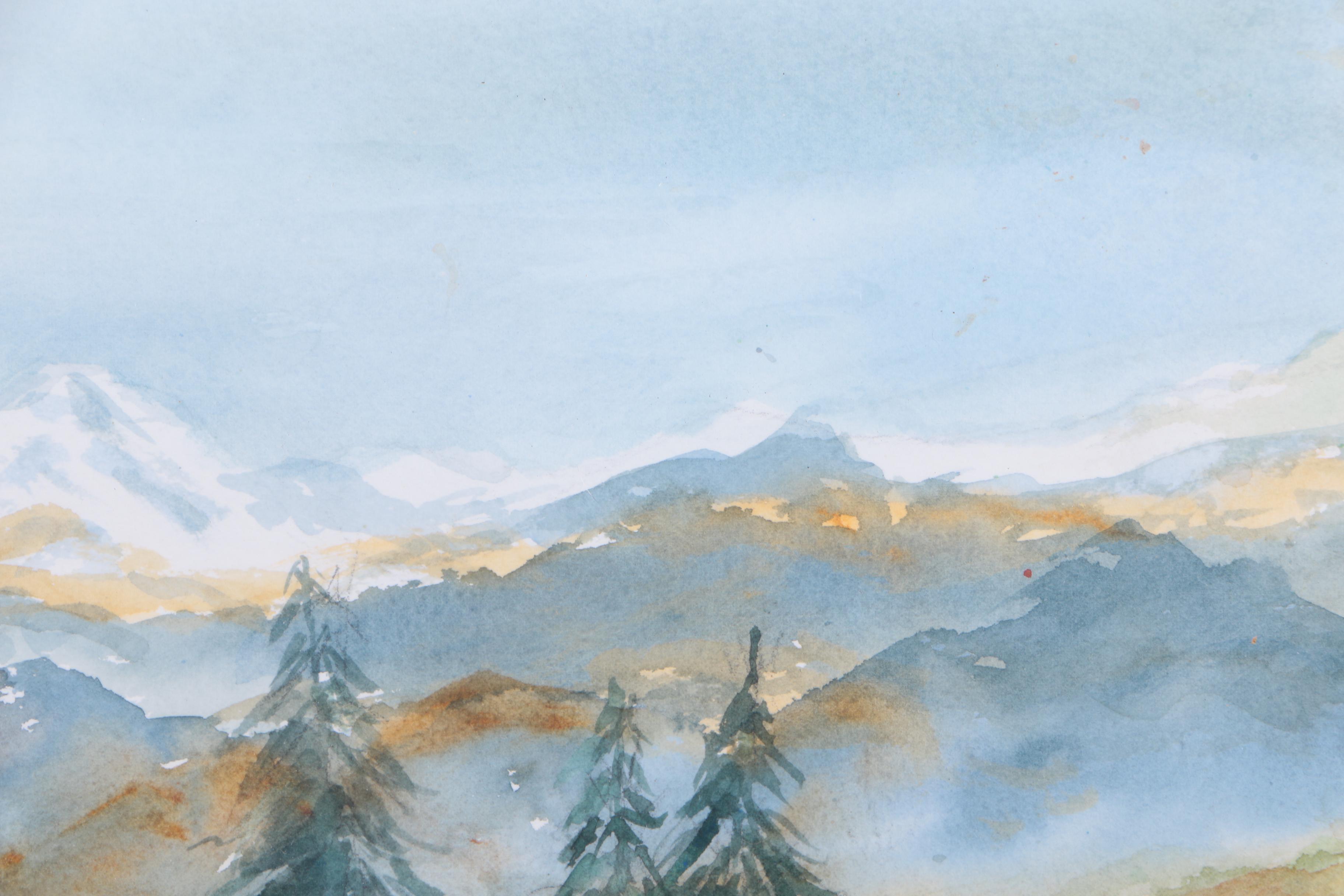 Flory Watercolor Painting of a Mountain Landscape