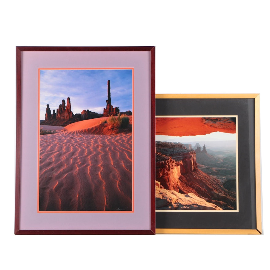 Patrick Surrena Photographs of Arizona Rock Formations "Mesa Arch Sunrise" and "Yei-Bi-Chei and Totem"