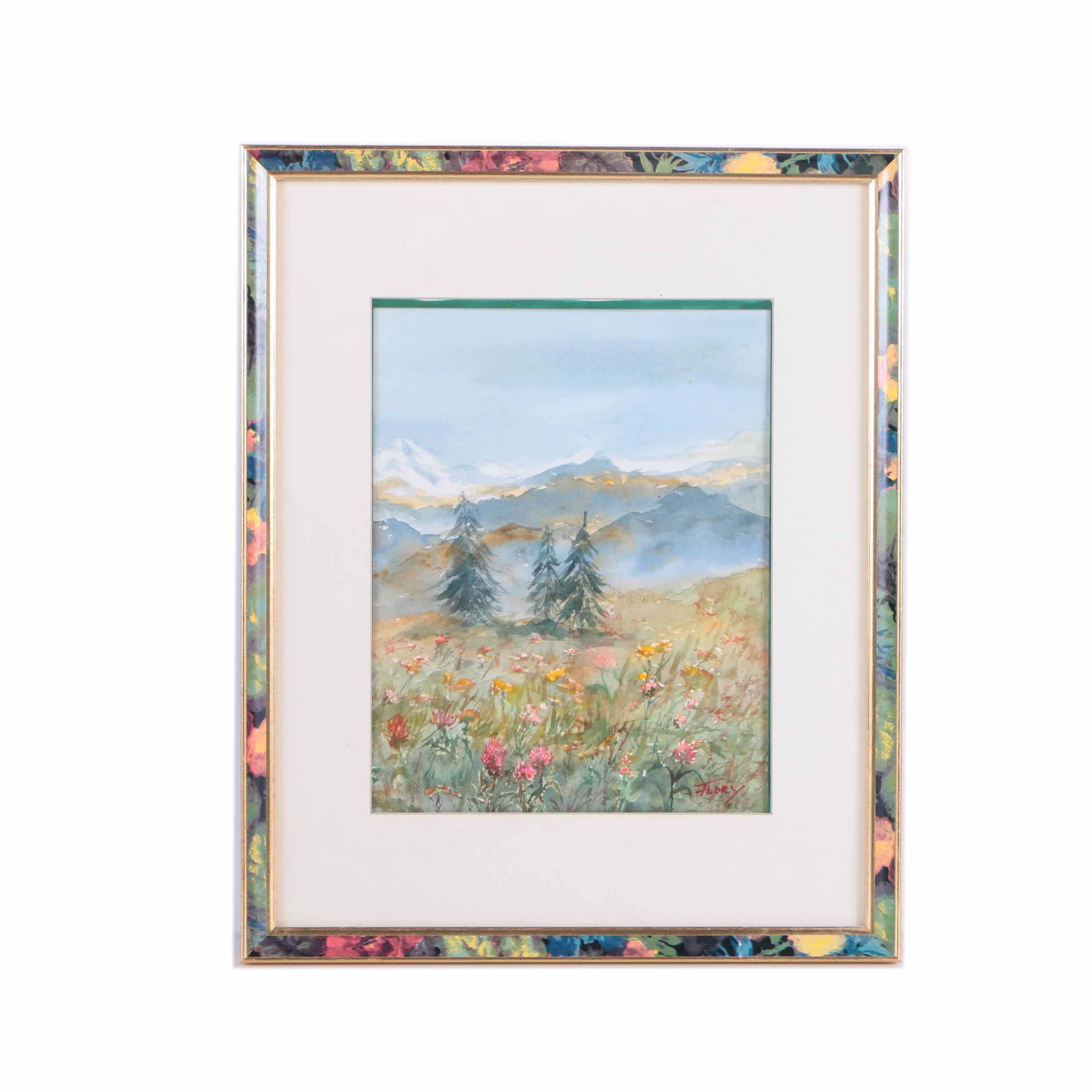 Flory Watercolor Painting of a Mountain Landscape