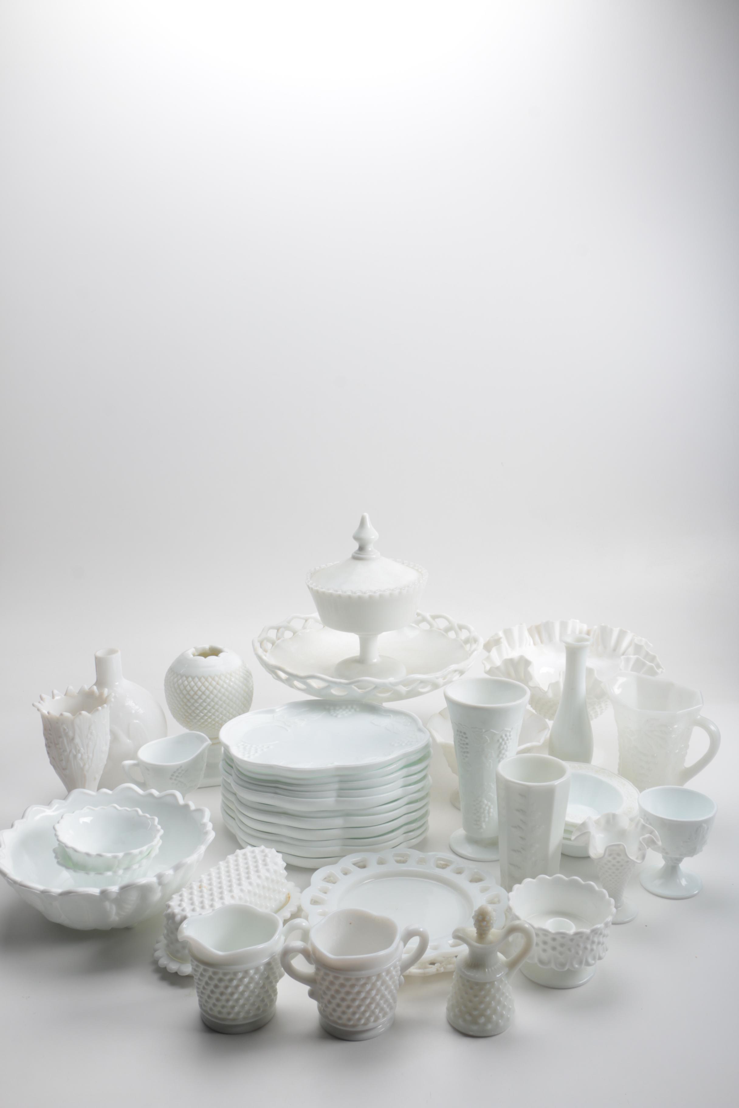 Large Assortment of Milk Glass