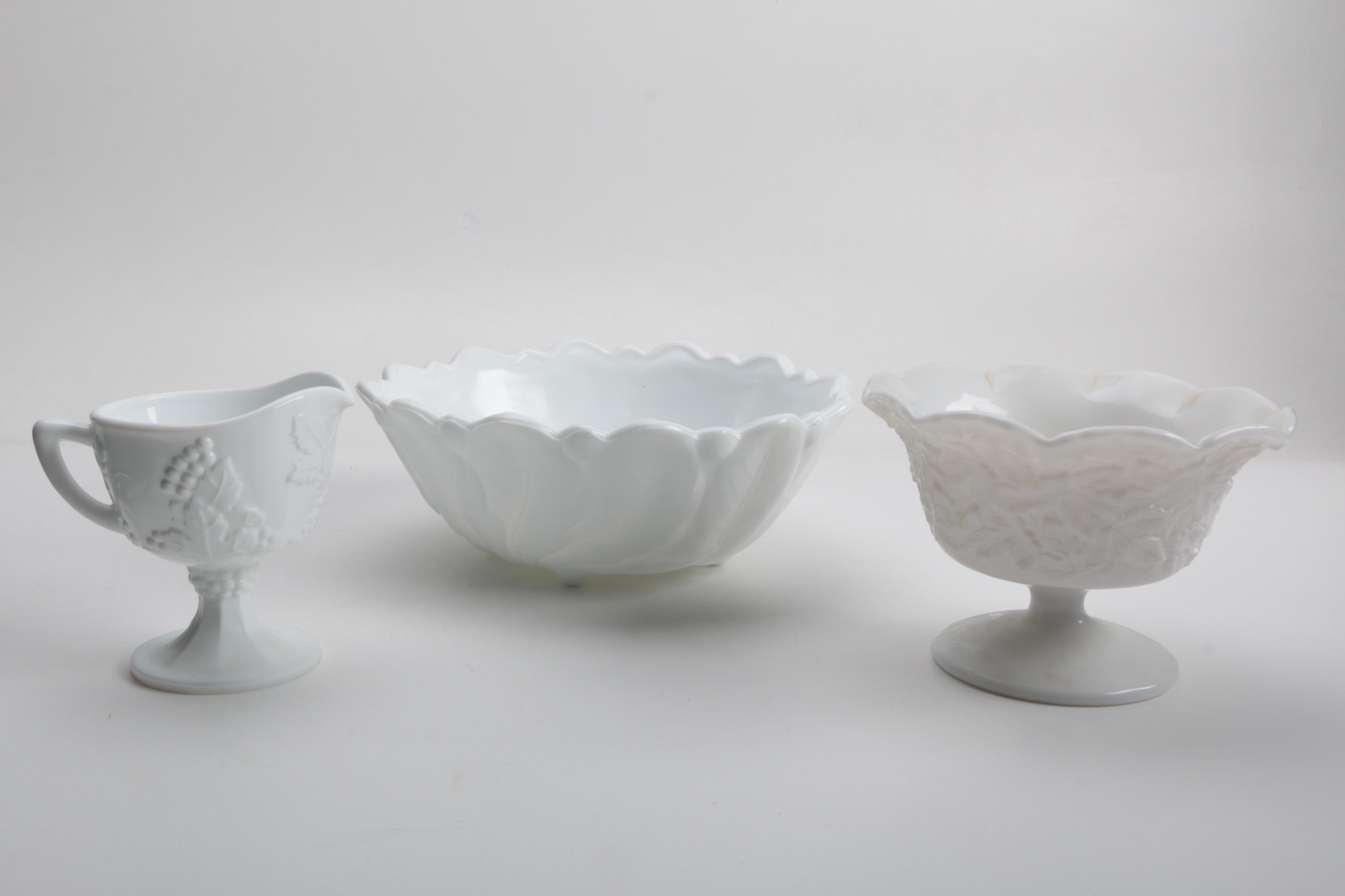 Large Assortment of Milk Glass