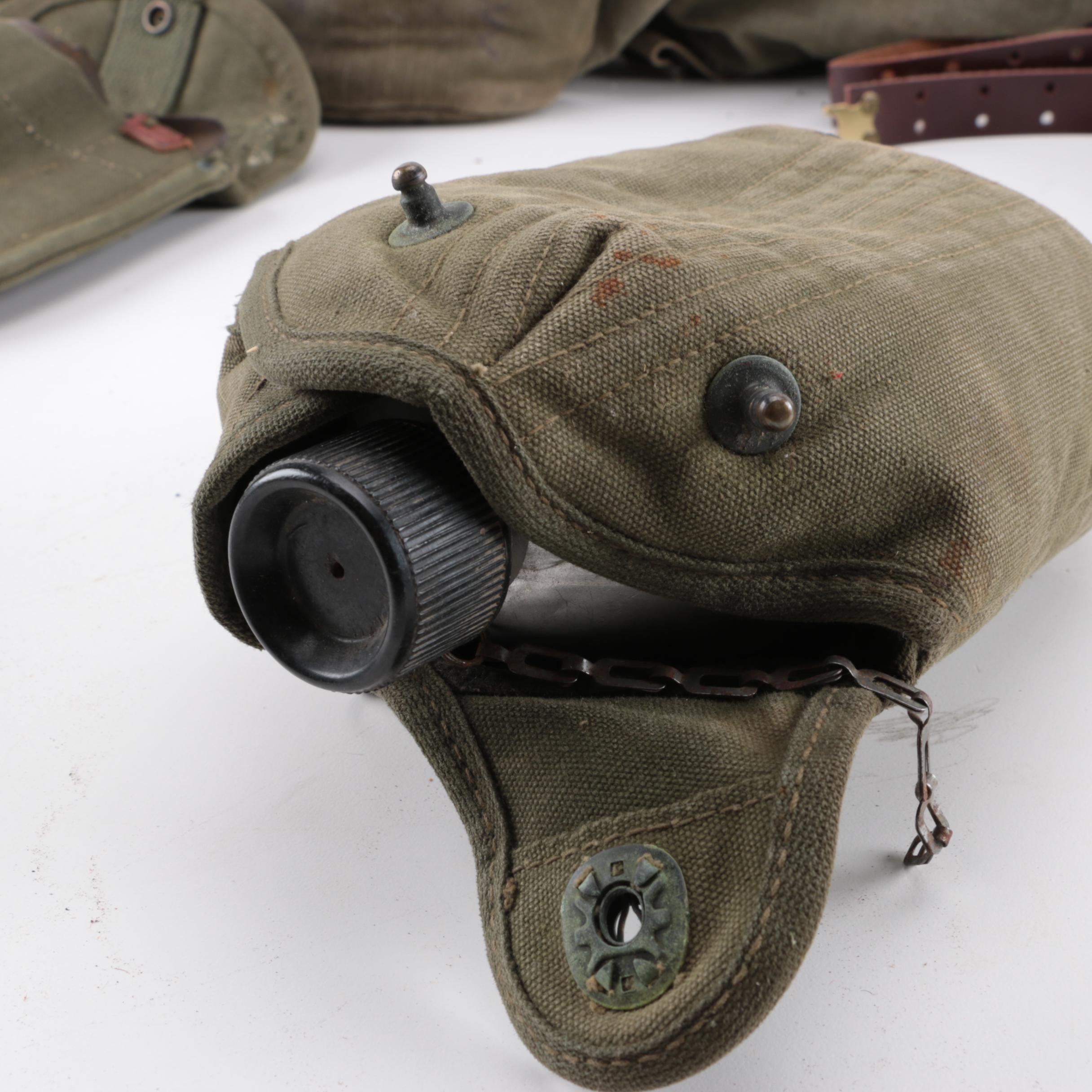 Collection of Military Canteens, Pouches, and Gear