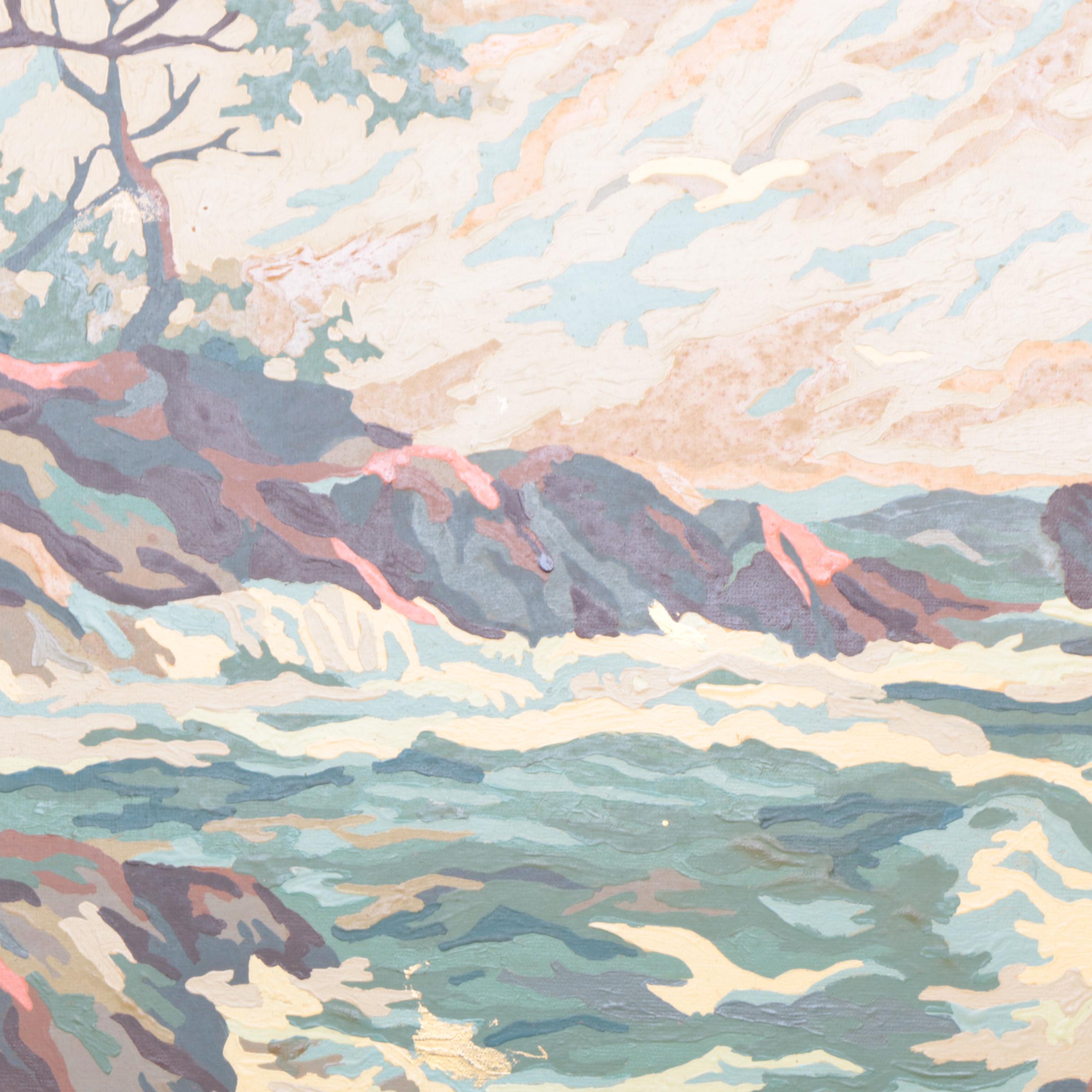 Framed Paint By Number of Raging River