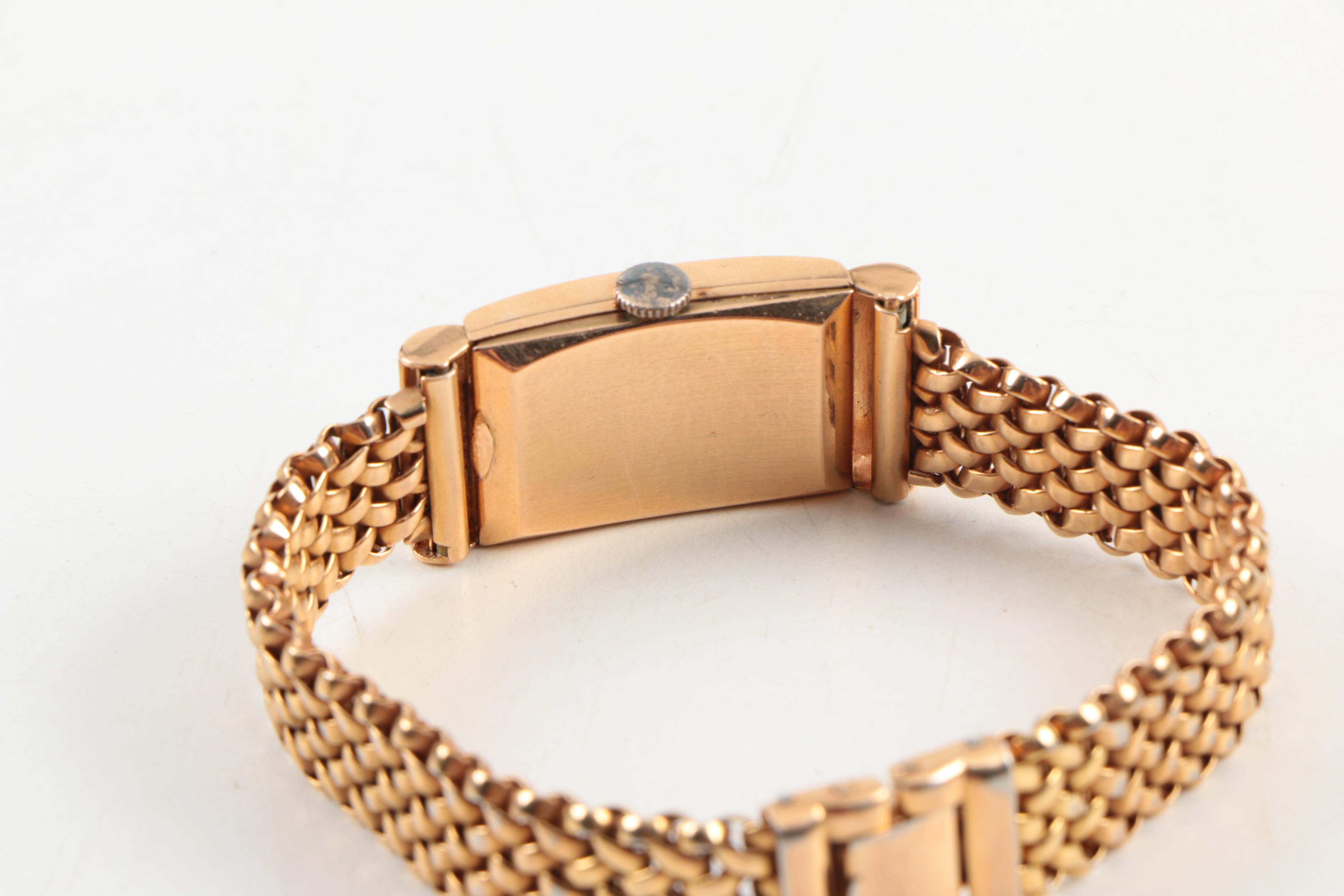 Vintage Tank Style Hamilton 14K Rose Gold Watch with Gold Plated Bracelet