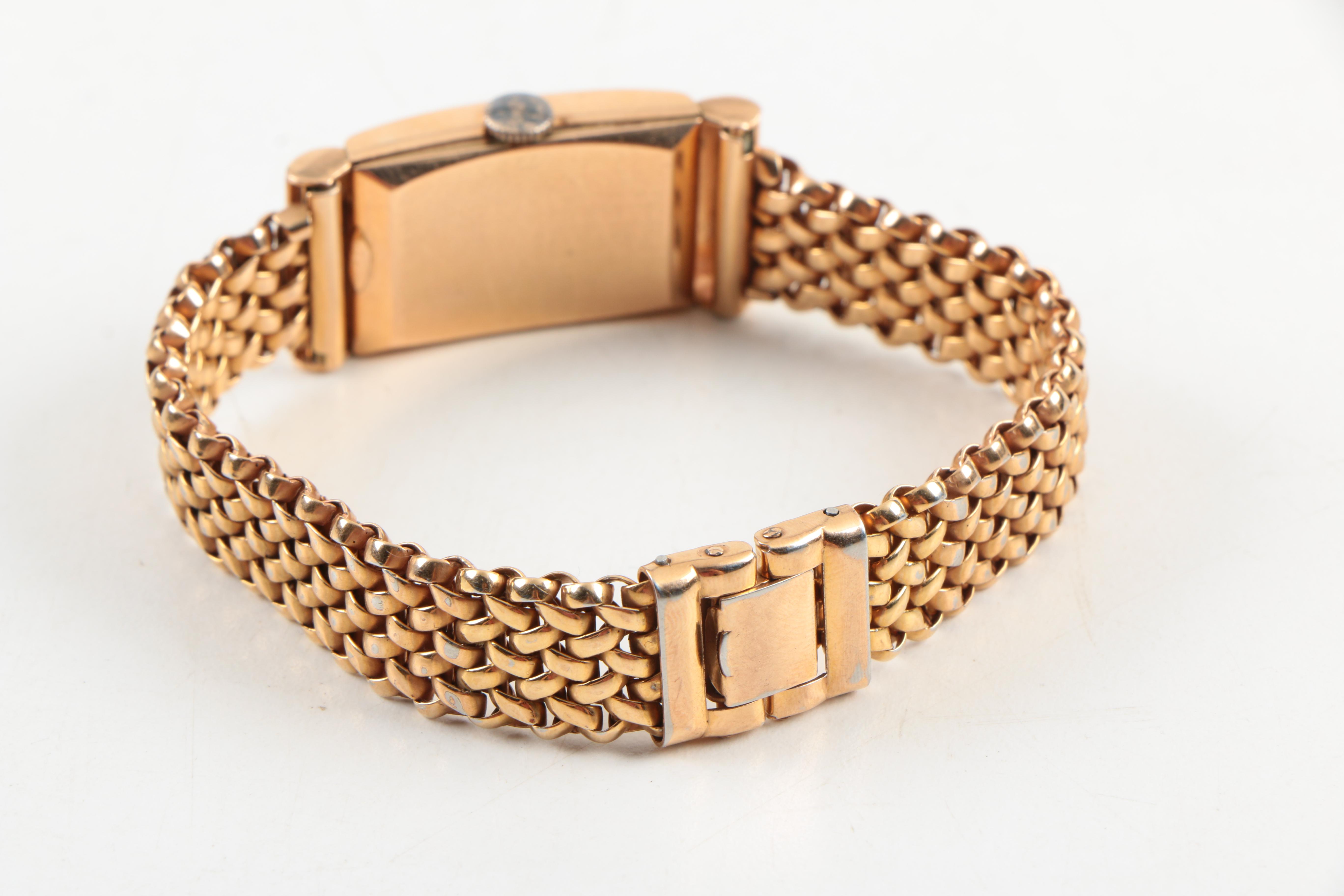 Vintage Tank Style Hamilton 14K Rose Gold Watch with Gold Plated Bracelet