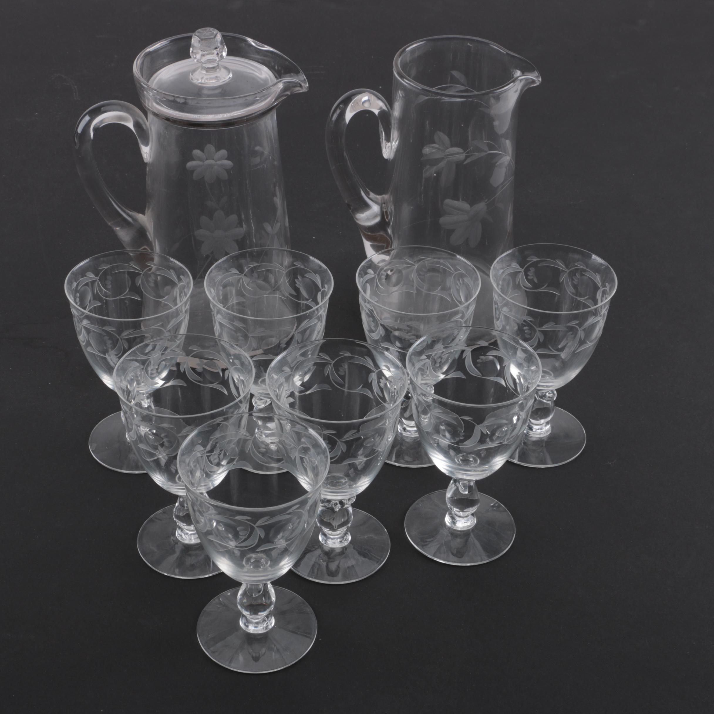 Floral Etched Glass Serveware