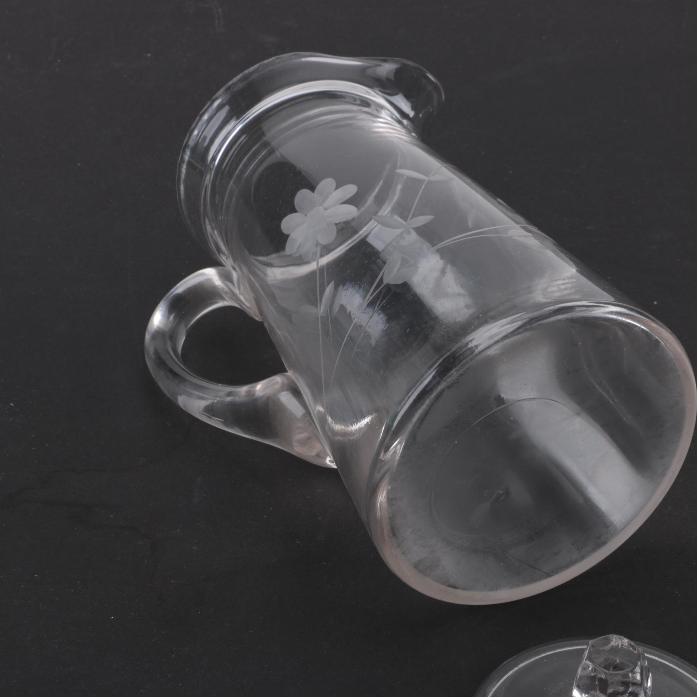 Floral Etched Glass Serveware