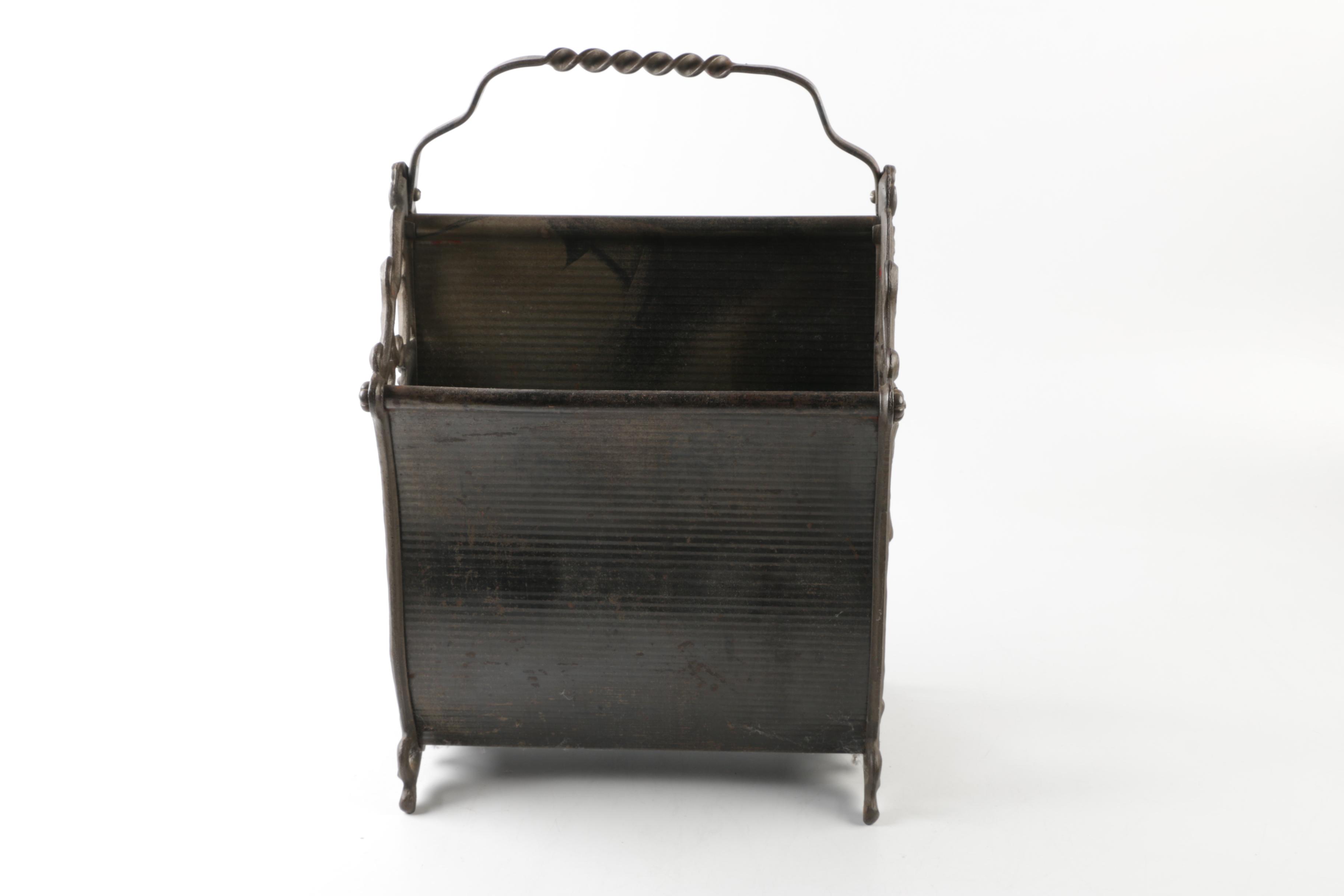 Vintage Metal Magazine Rack and Storage Units