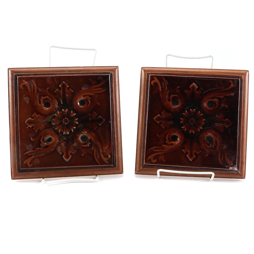 Pair of Antique Framed Wall Tiles