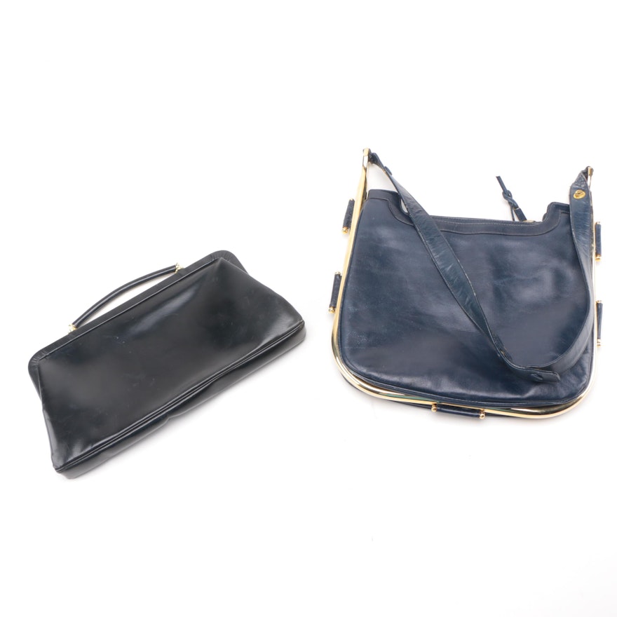 Navy and Black Leather Handbags