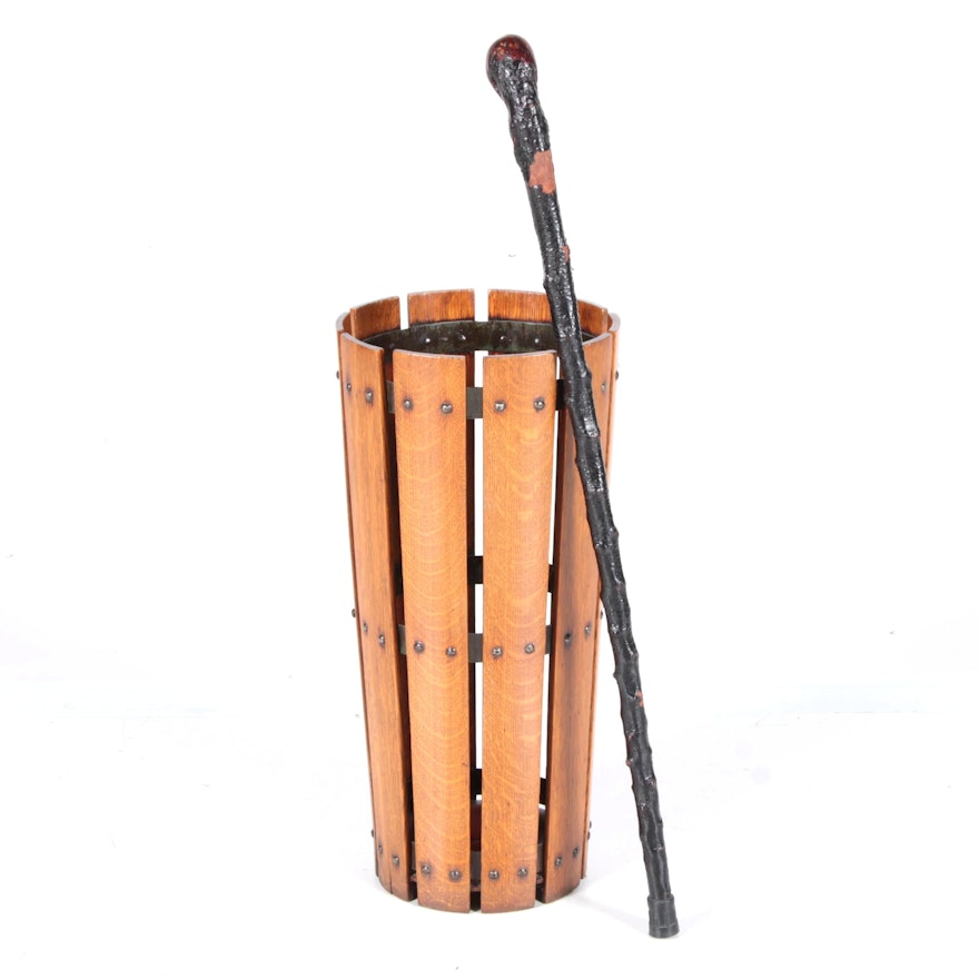 Wooden Umbrella Stand with Wooden Cane