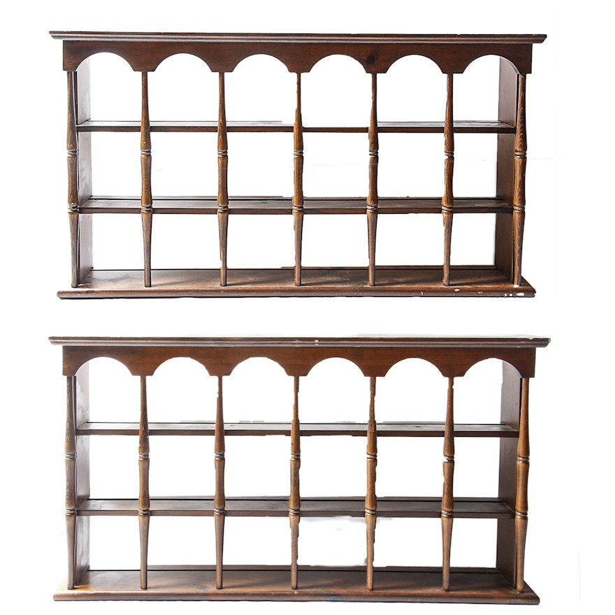 Pair of Wooden Plate Display Shelves