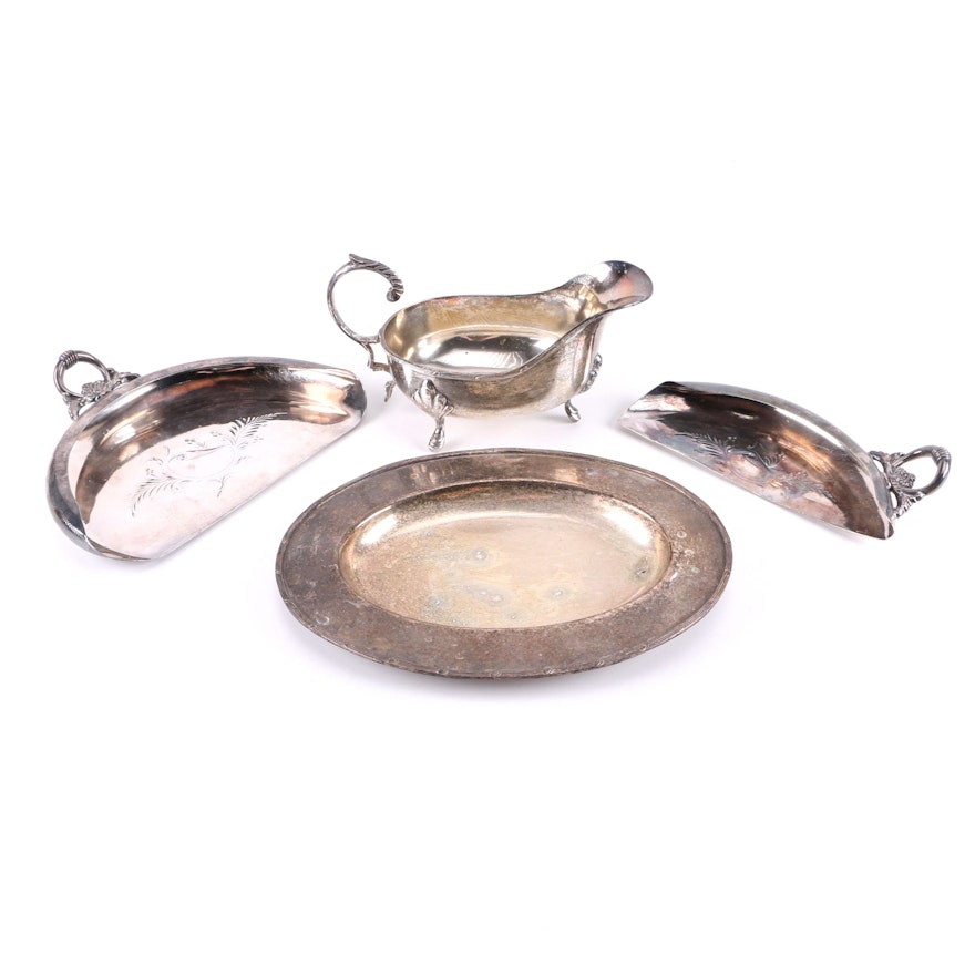 Silver Plated Serving Pieces and Crumb Catchers Including WR and Warren