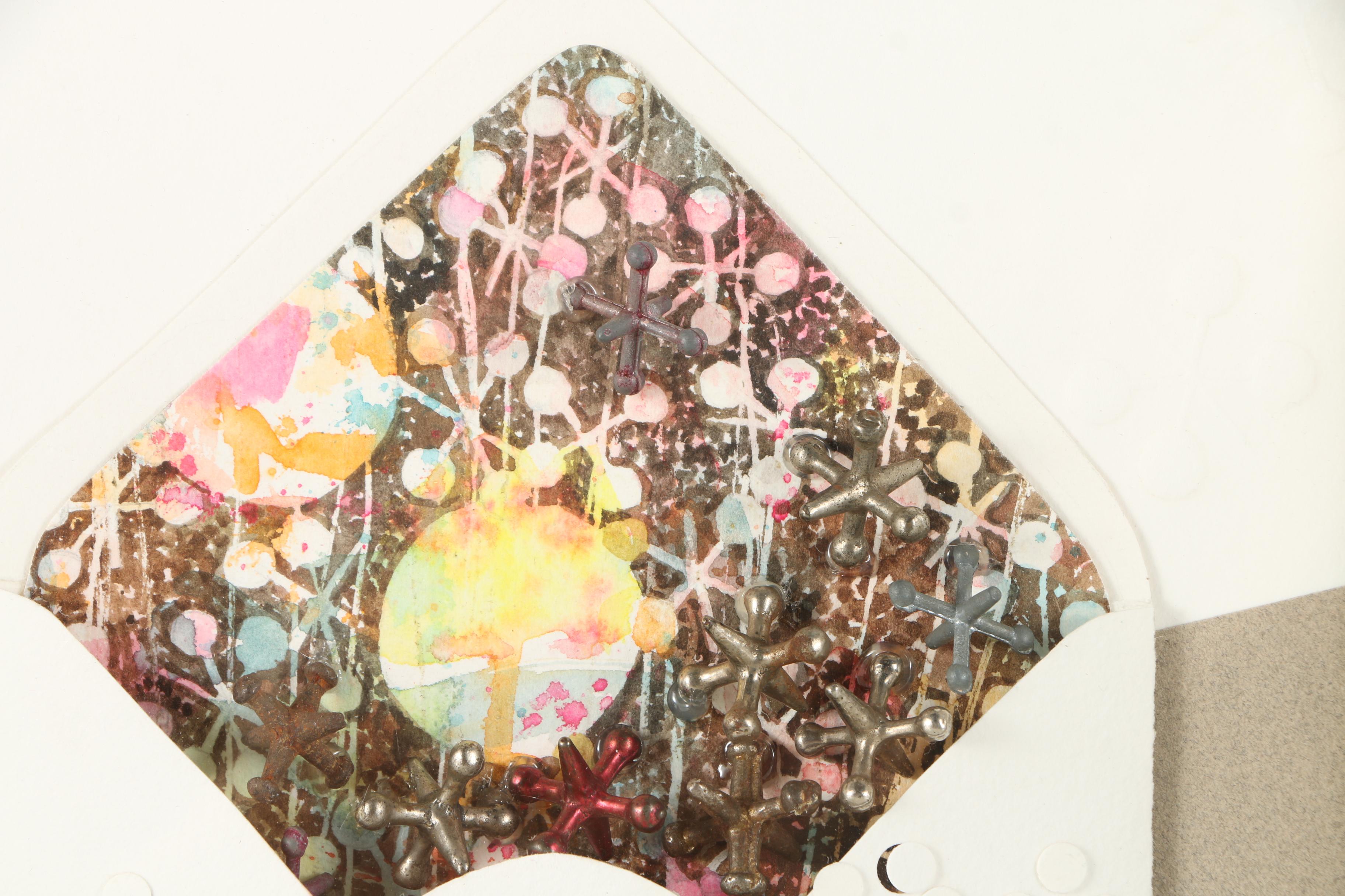 Helen Gwinn Mixed Media Work on Paperboard of Jacks Game and Envelope