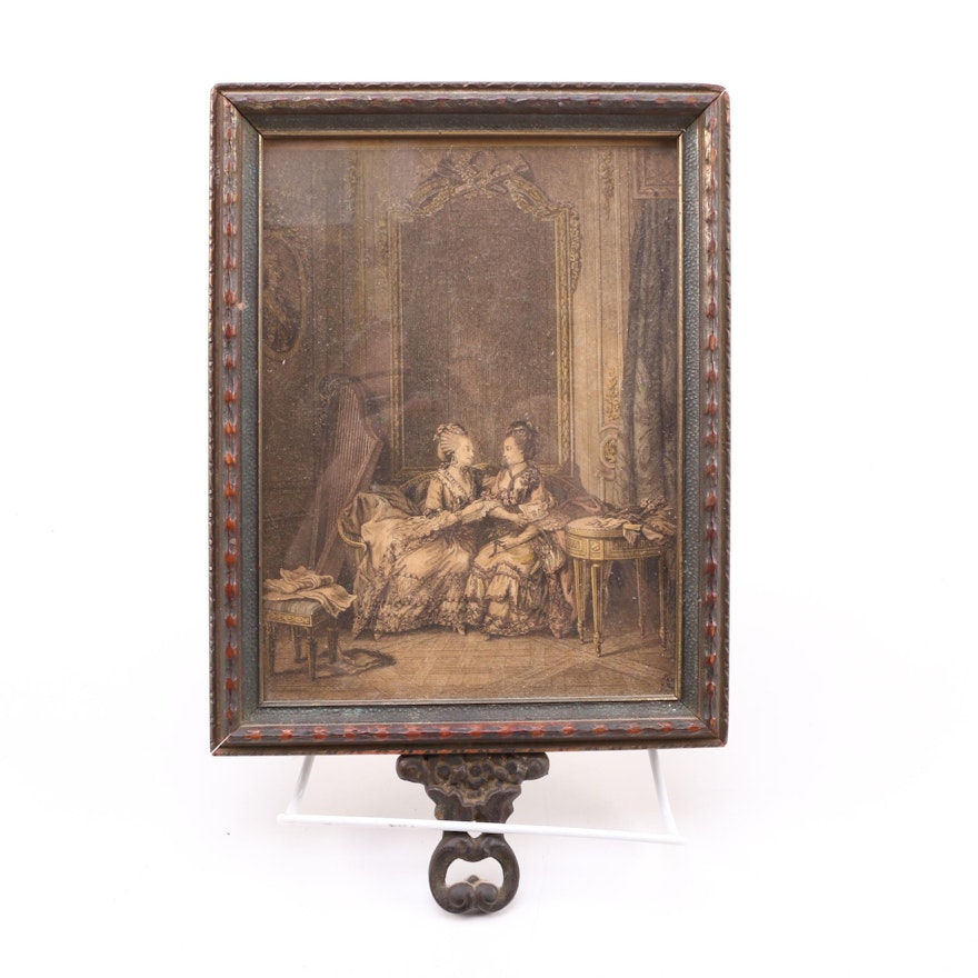 Mirror with Print of Charles Louis Lingée's "Les Confidences"