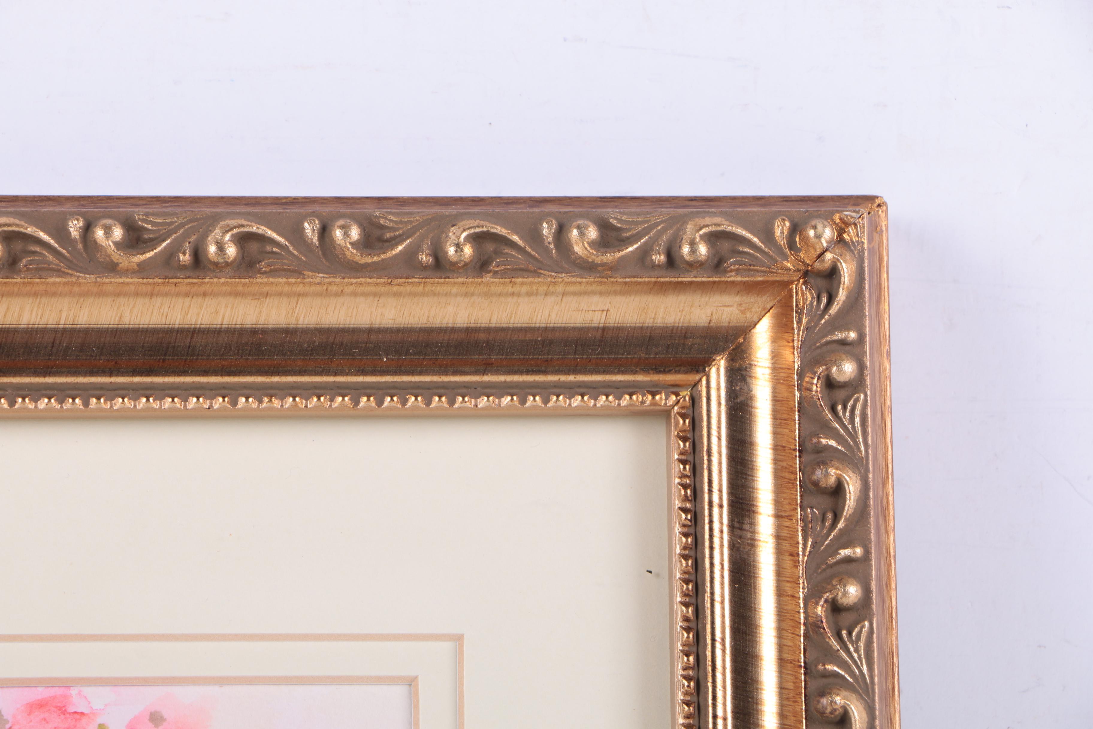 B. Ponche Watercolor Painting on Paper of Flower Bouquet in Pink Vase