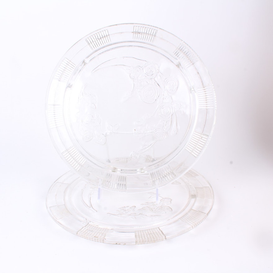 Pair of "Sharon" Clear Depression Glass Cake Plates by Federal Glass