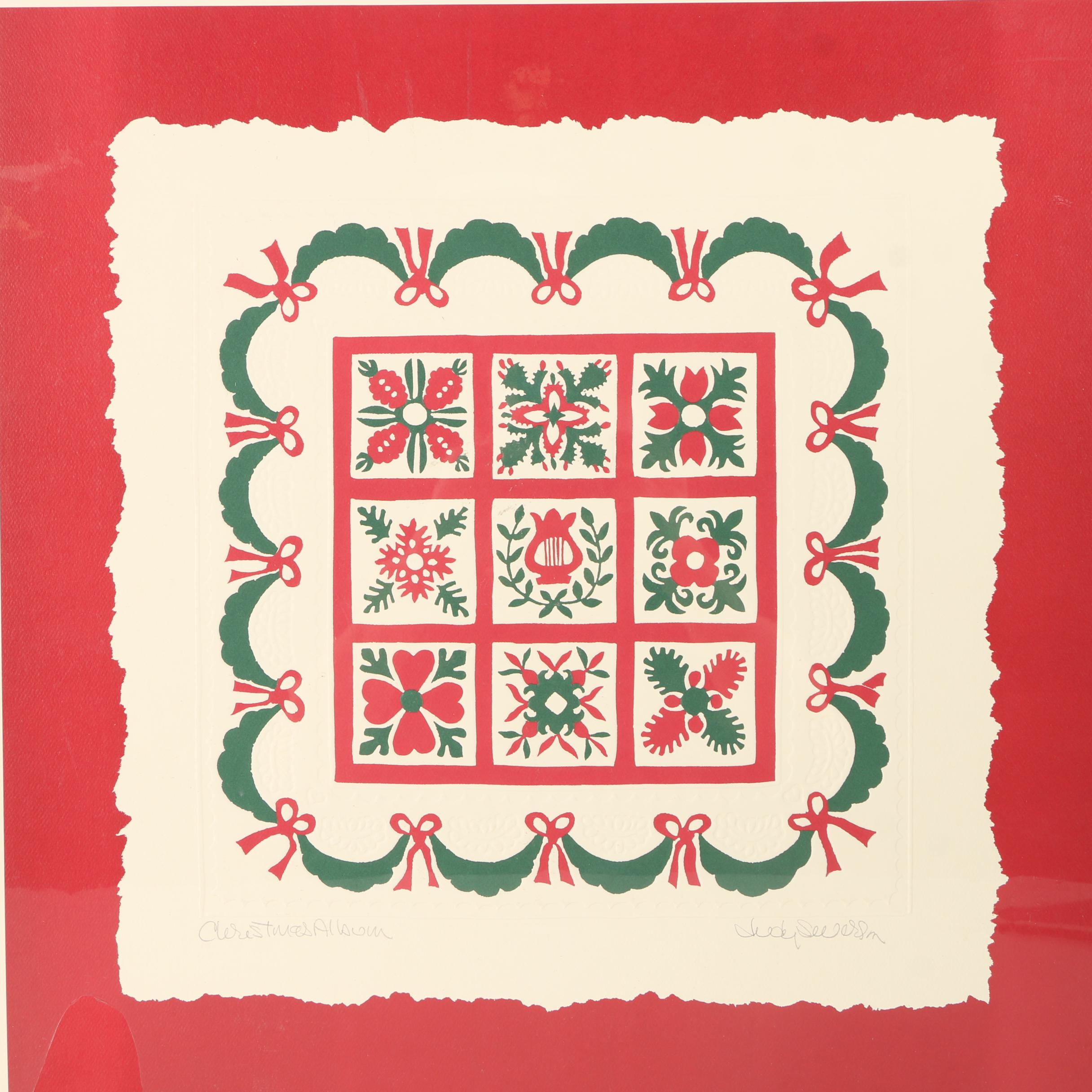 Judy Severson Embossed Relief Prints of Quilt Patterns Including "Bridal Wreath"