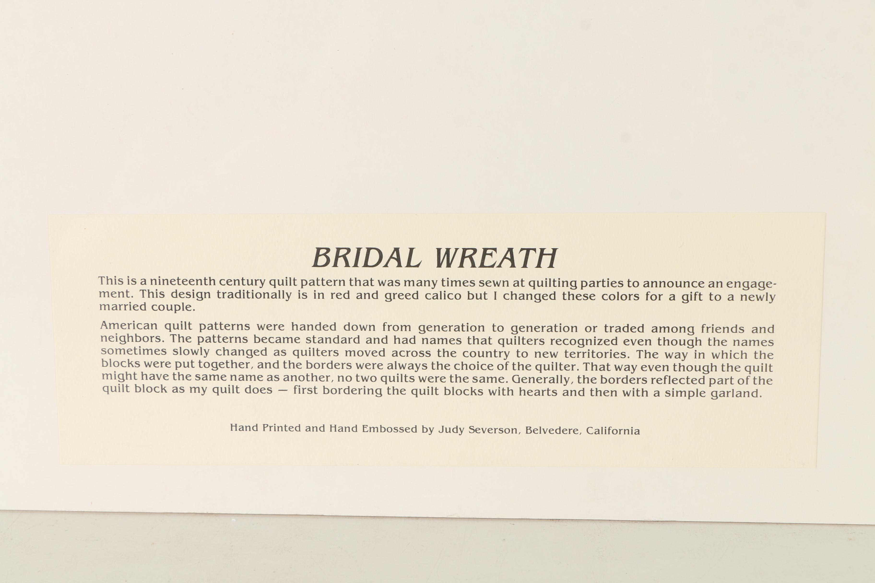 Judy Severson Embossed Relief Prints of Quilt Patterns Including "Bridal Wreath"