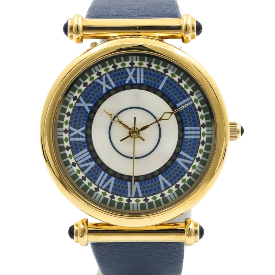 Stainless Steel Blue Leather Mother of Pearl Metropolitan Museum Wristwatch