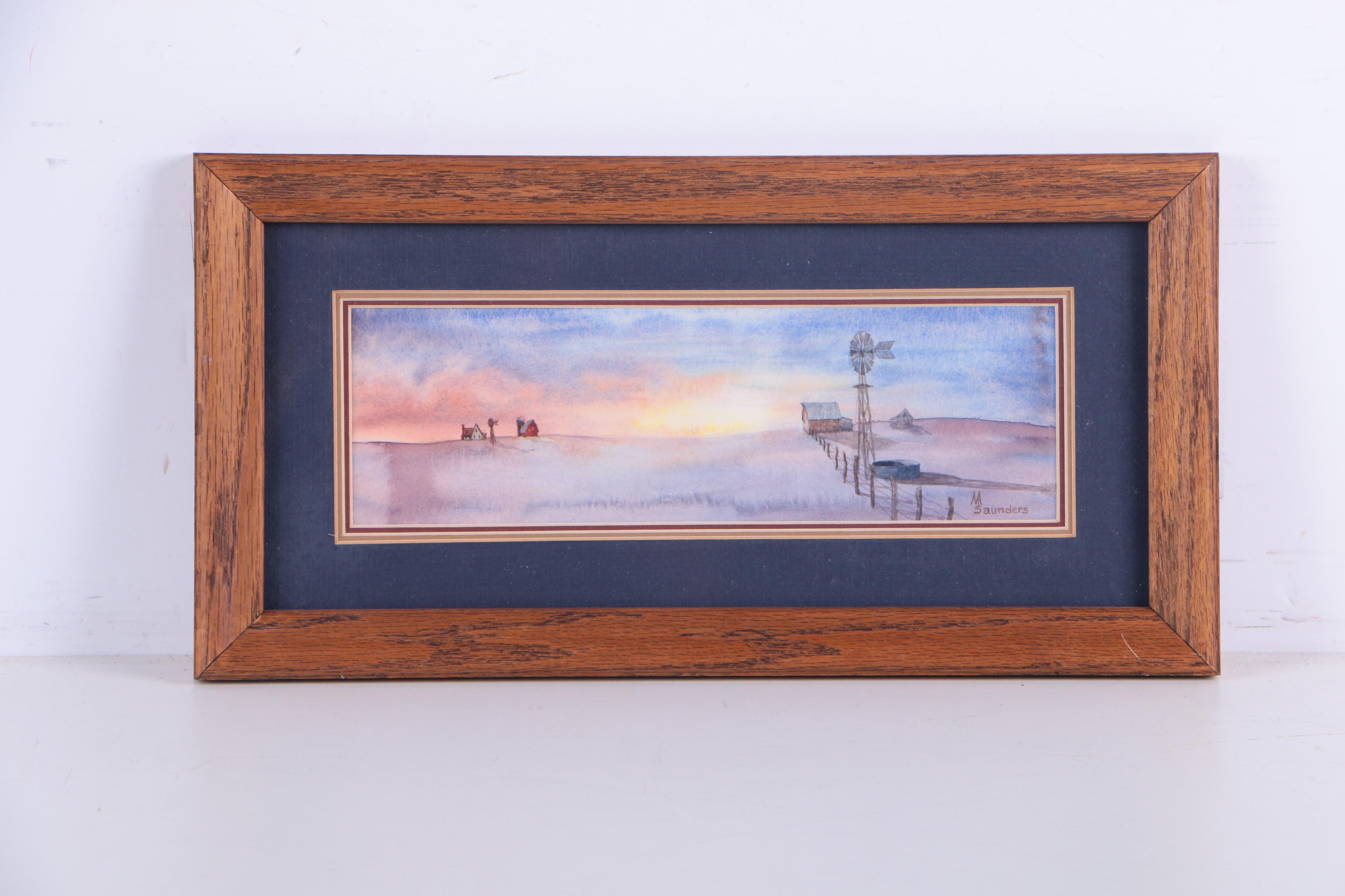 Saunders Watercolor Paintings on Paper of Pastoral Scenes