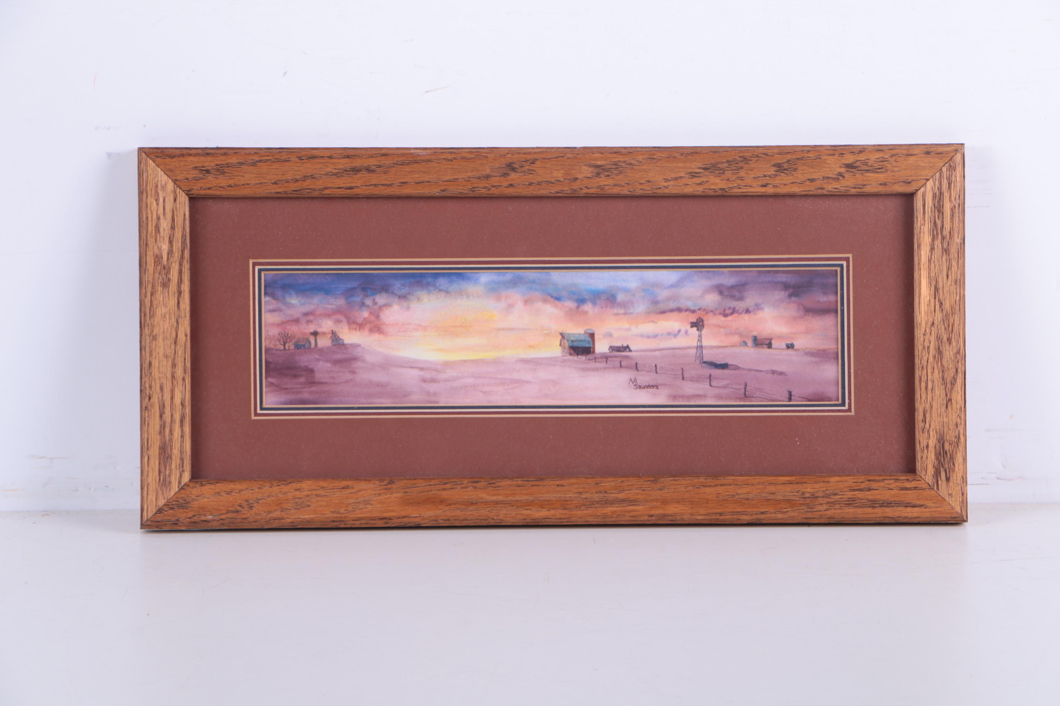 Saunders Watercolor Paintings on Paper of Pastoral Scenes