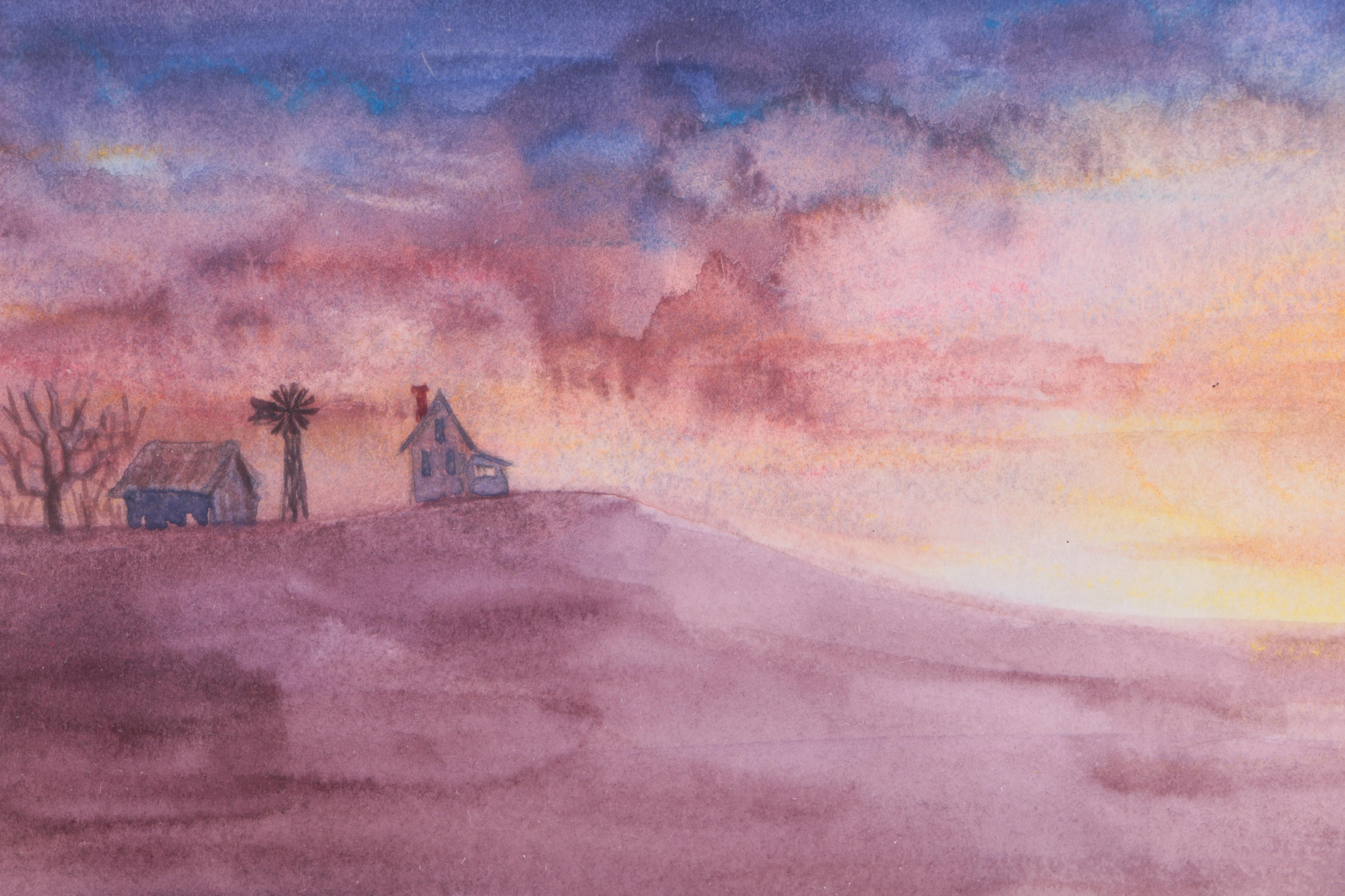 Saunders Watercolor Paintings on Paper of Pastoral Scenes