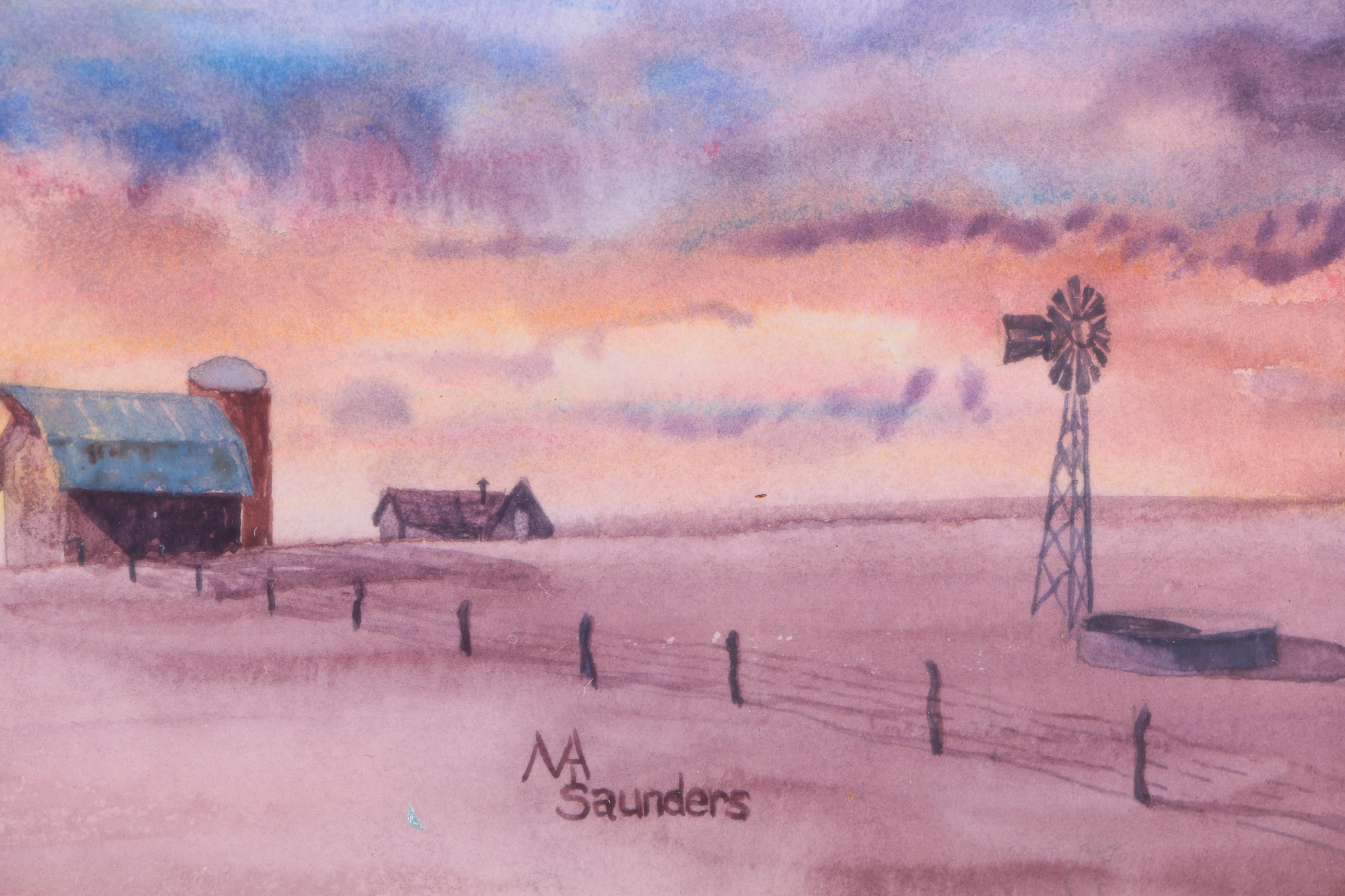 Saunders Watercolor Paintings on Paper of Pastoral Scenes