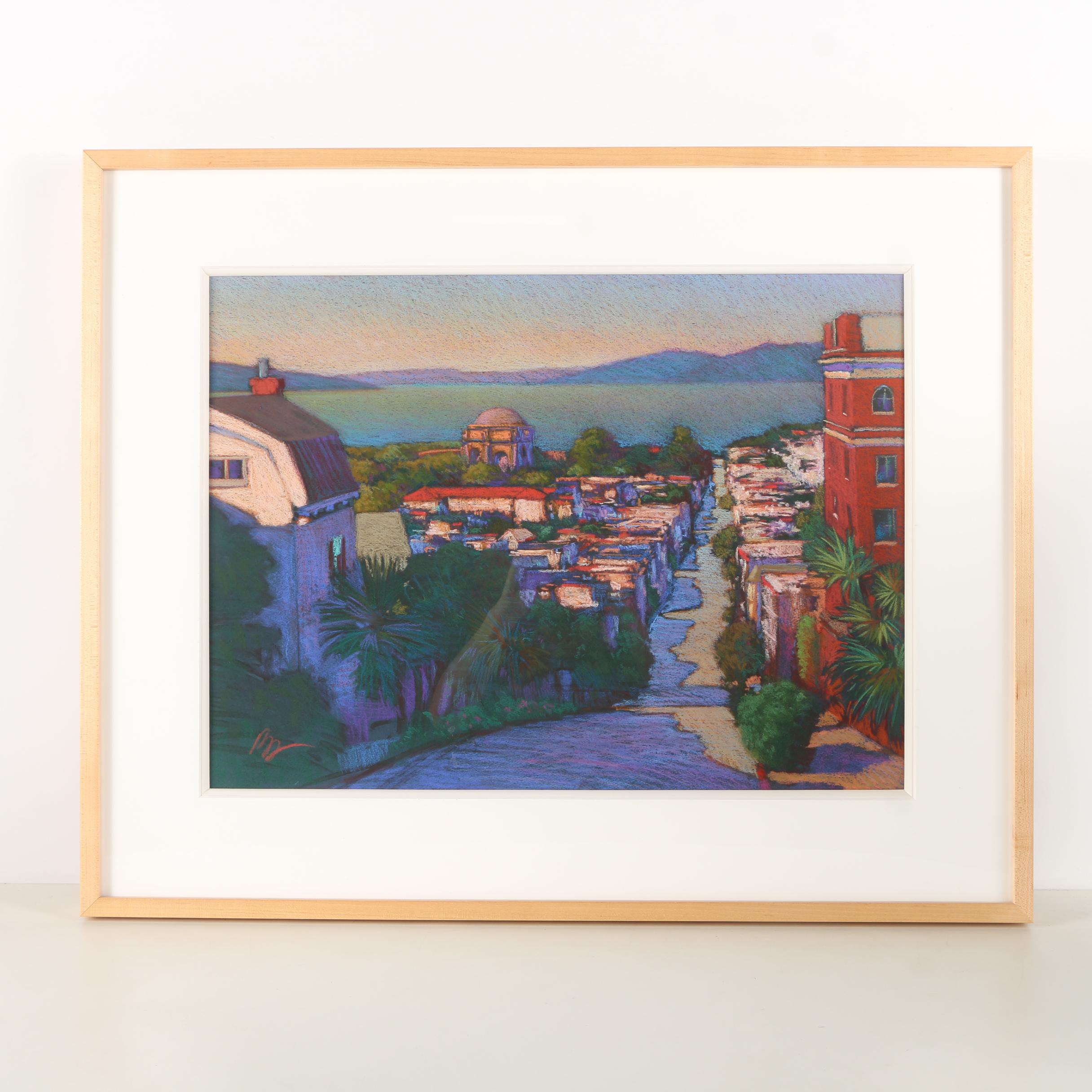 Brian Blood Pastel Drawing on Paper of Bay Area Cityscape