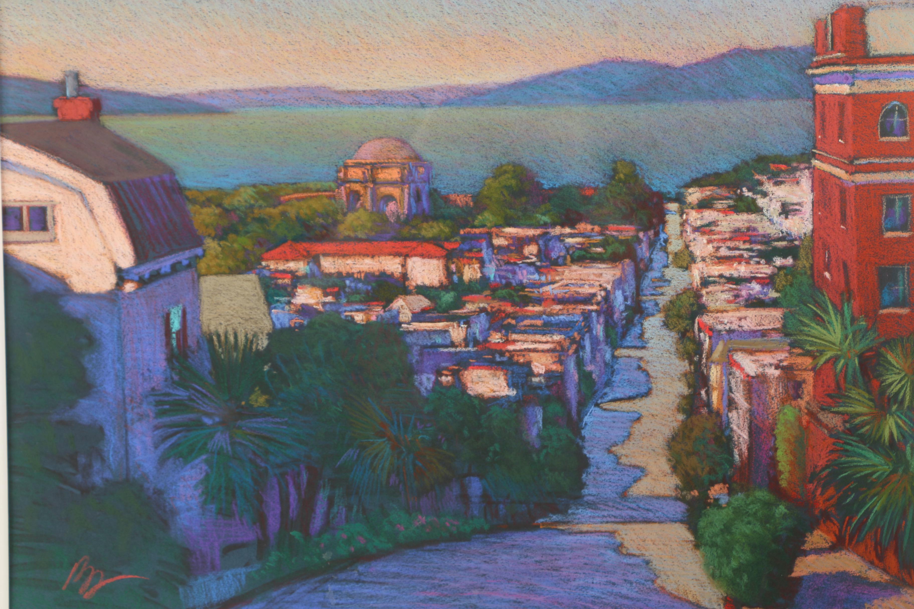 Brian Blood Pastel Drawing on Paper of Bay Area Cityscape