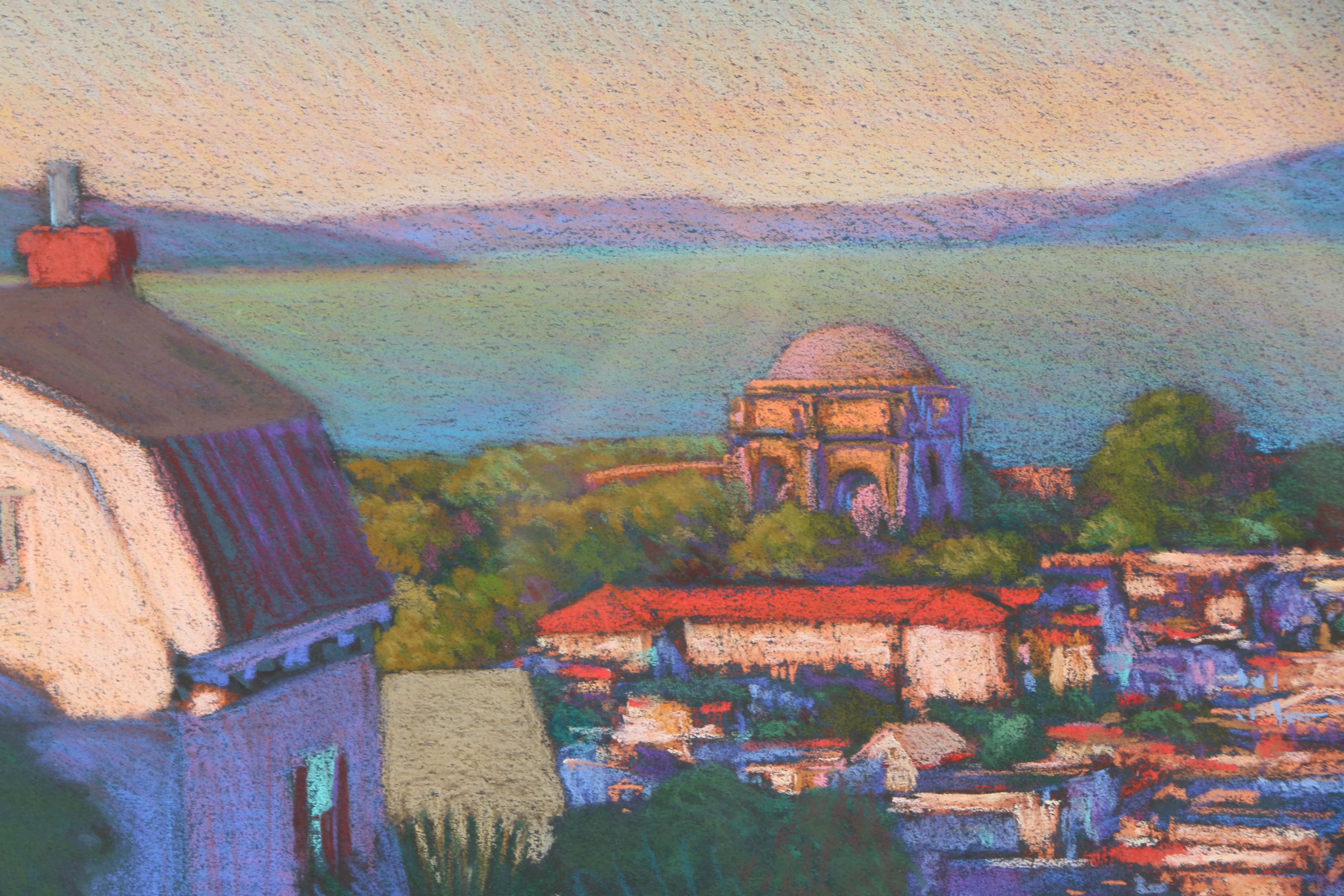 Brian Blood Pastel Drawing on Paper of Bay Area Cityscape
