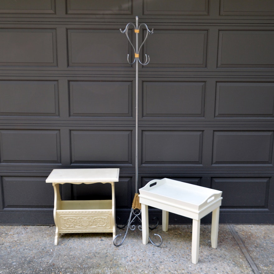 Metal HallTree and Wood Accent Tables