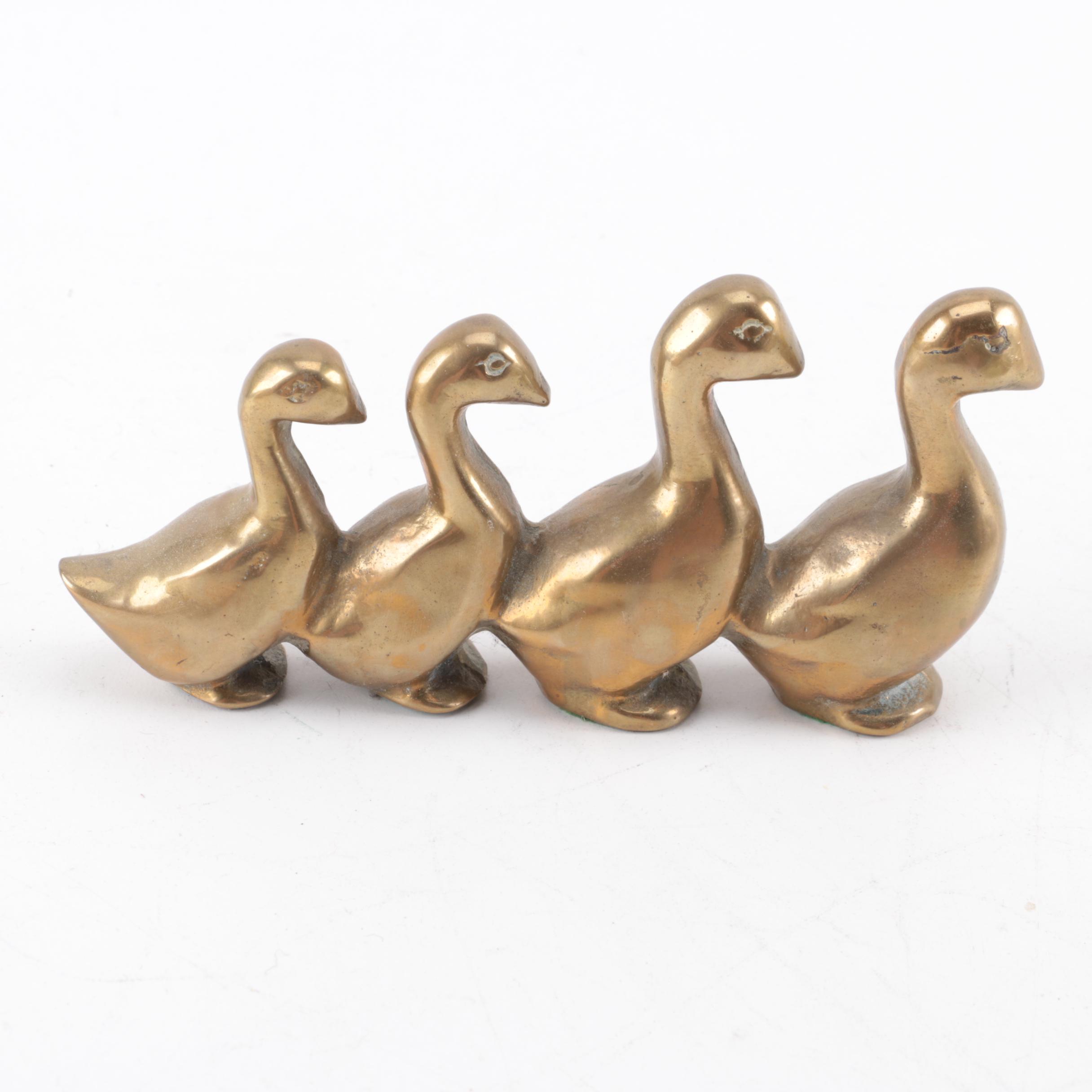 Collection of Brass Duck and Swan Décor Items