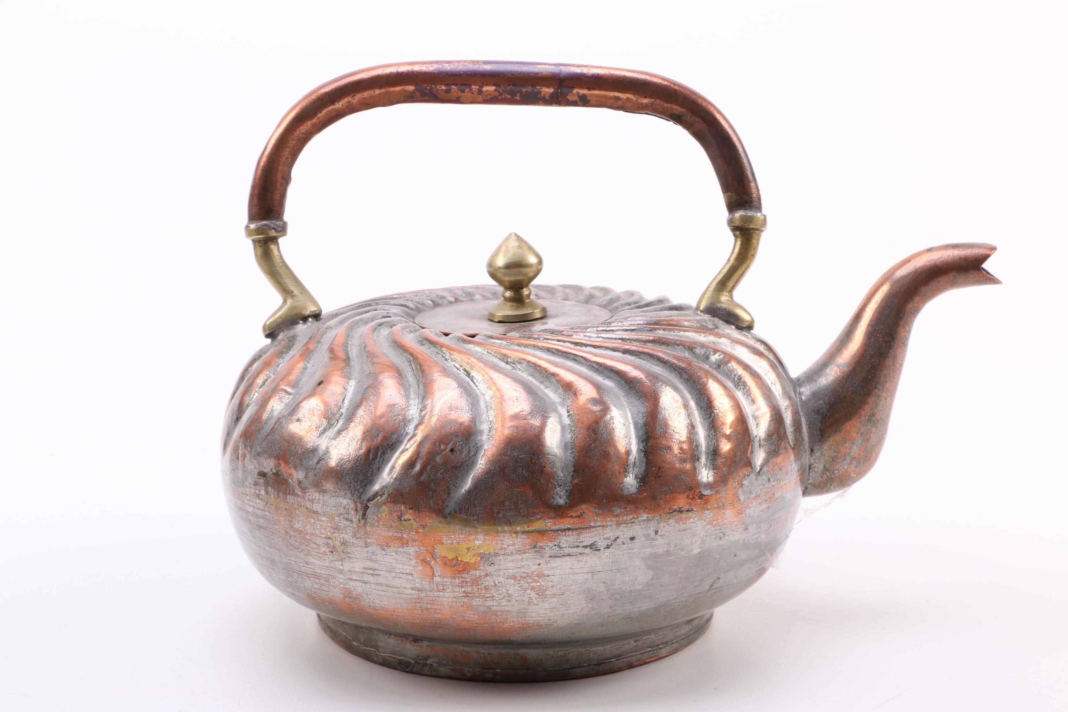 Wooden Box with Metal Teapot