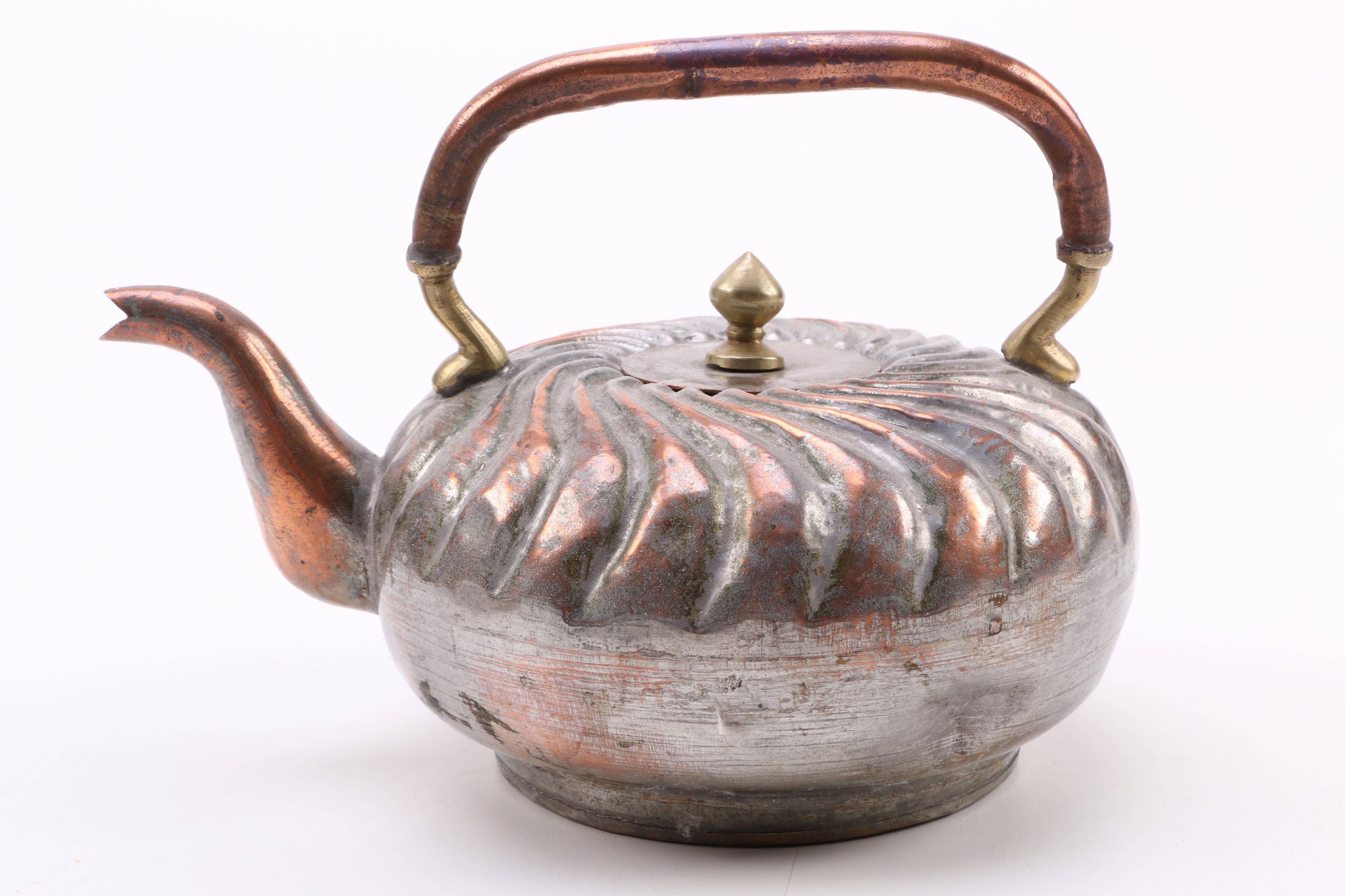 Wooden Box with Metal Teapot