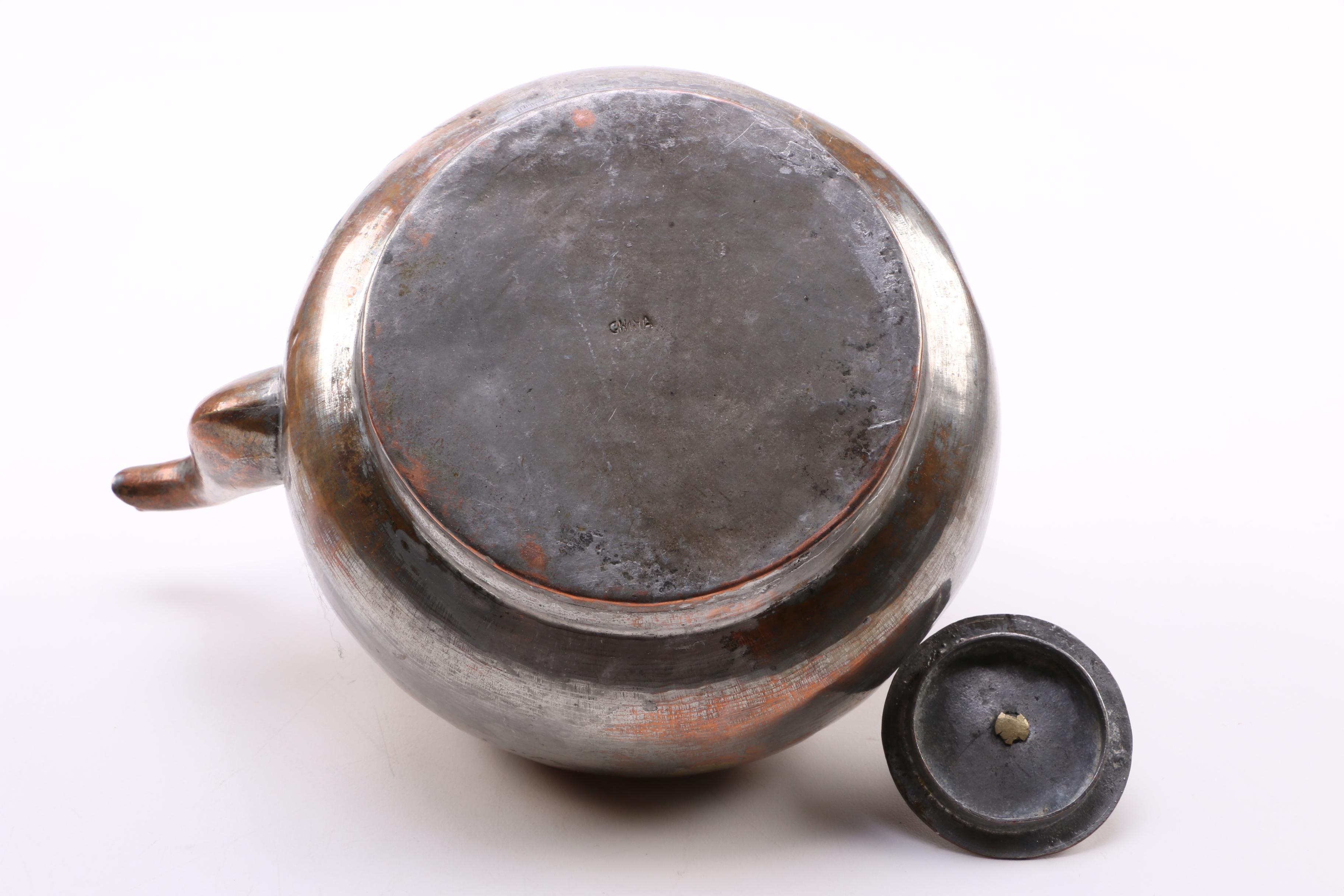 Wooden Box with Metal Teapot