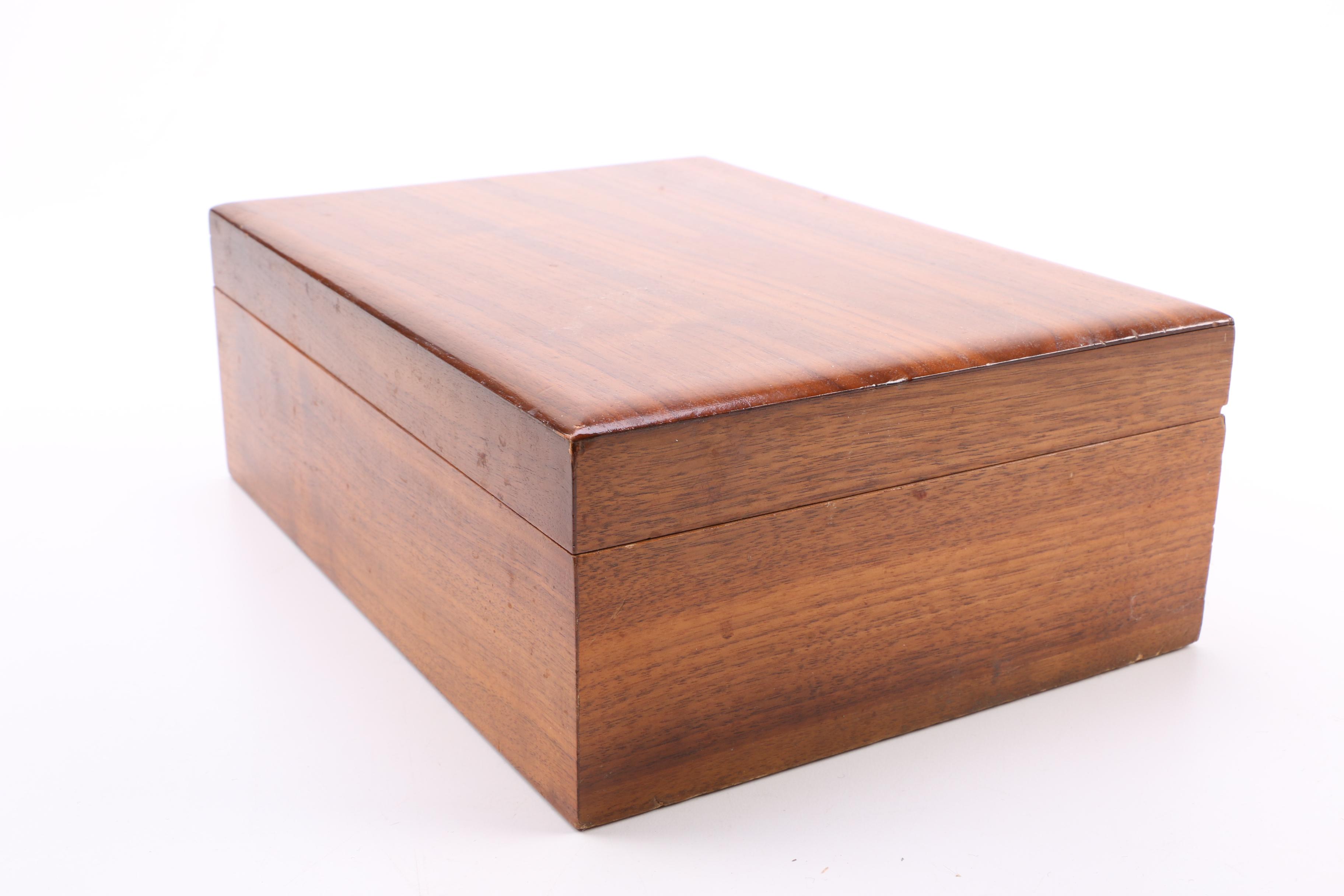 Wooden Box with Metal Teapot