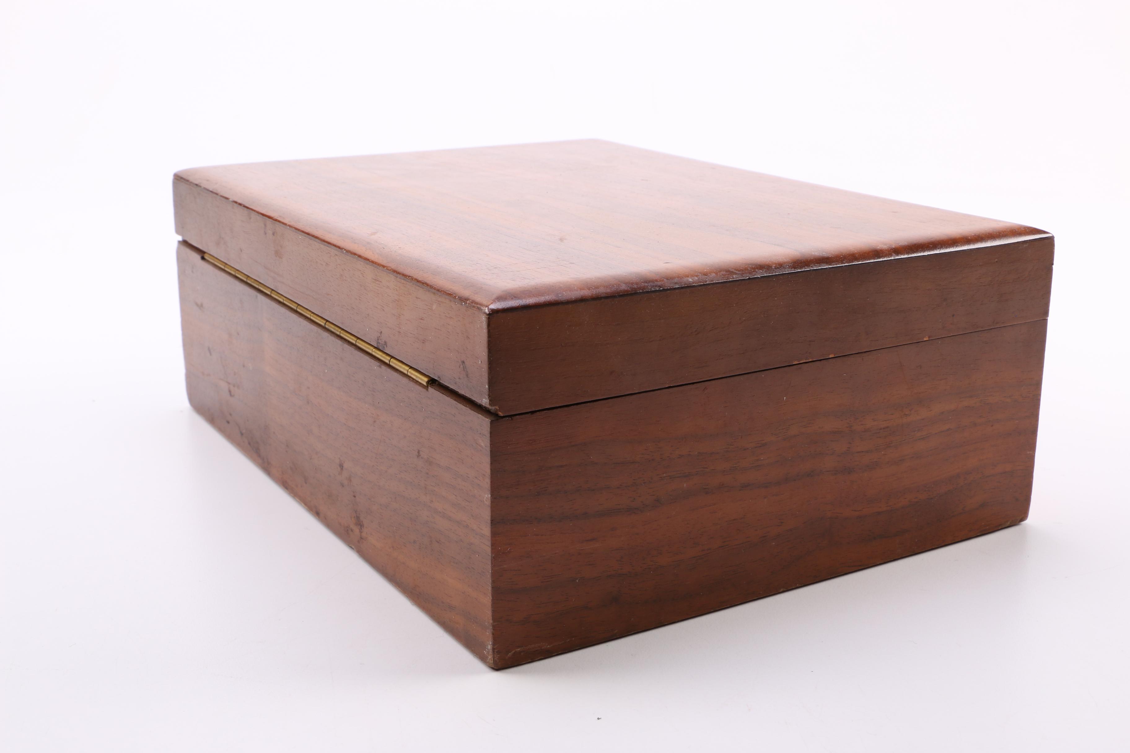 Wooden Box with Metal Teapot