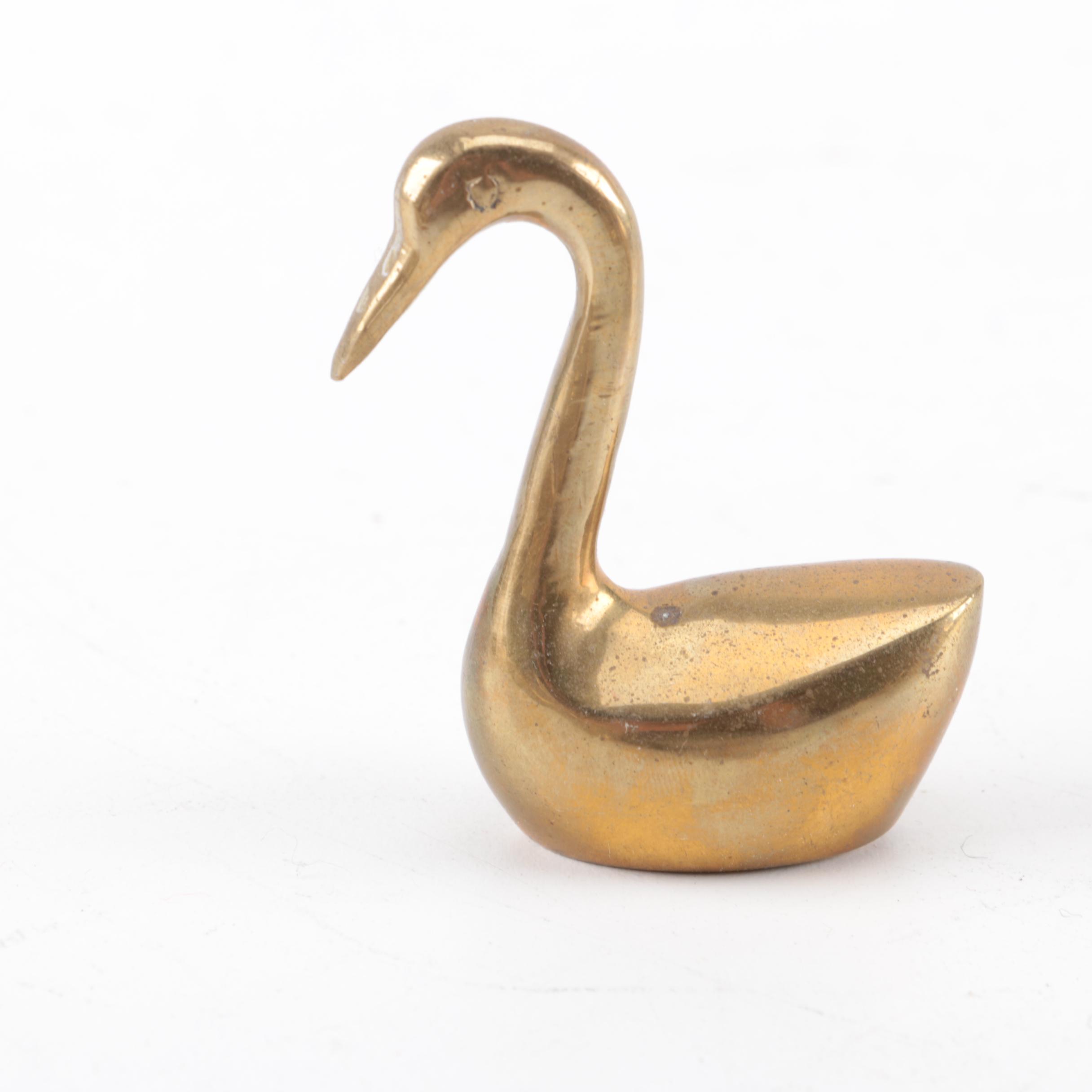 Collection of Brass Duck and Swan Décor Items