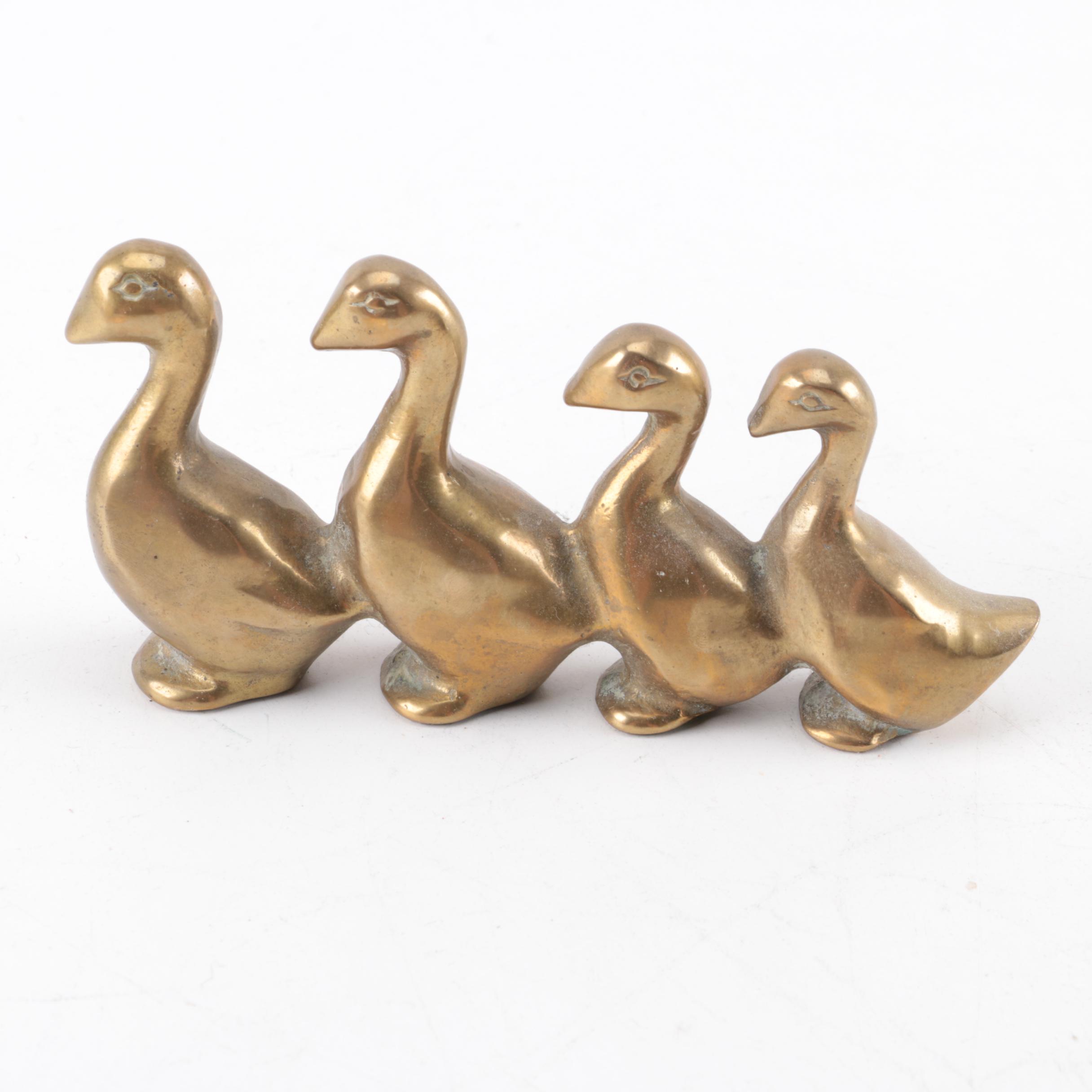 Collection of Brass Duck and Swan Décor Items