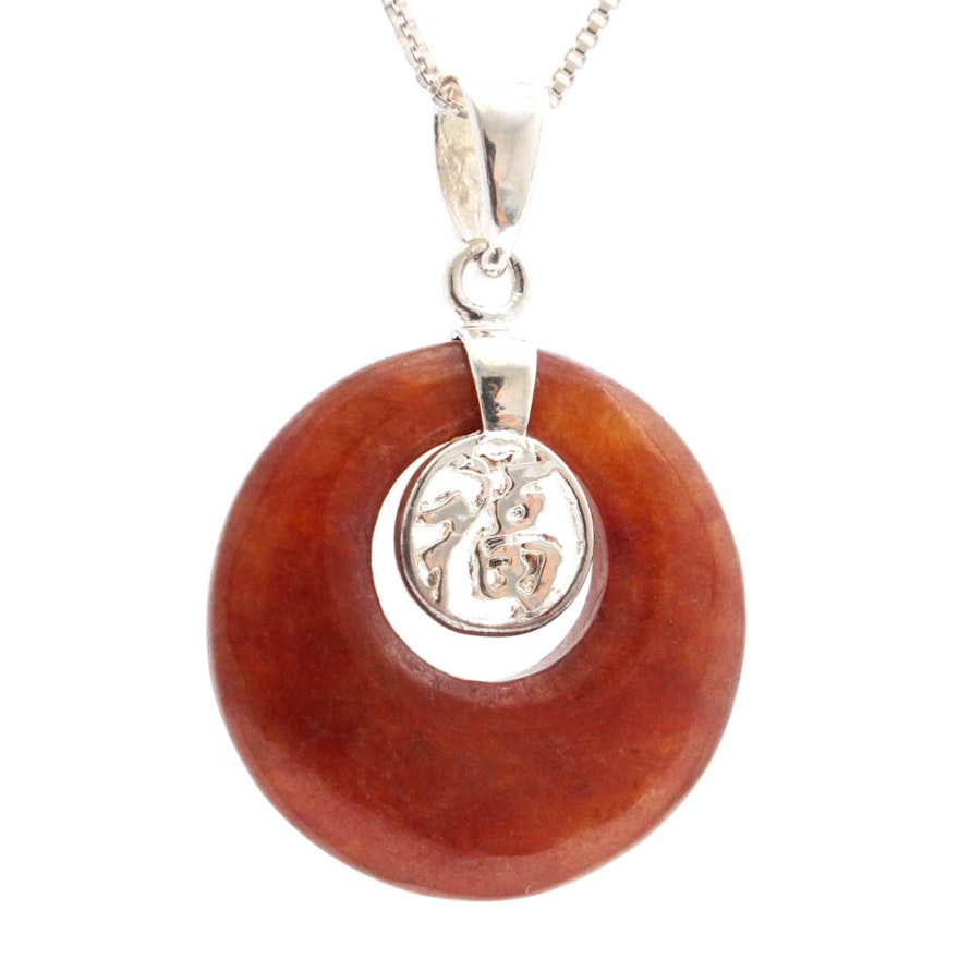 Sterling Silver Carnelian Disk Pendant Necklace