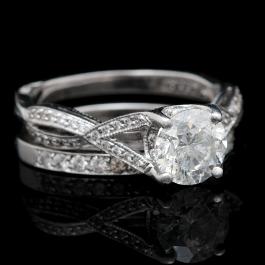 Tacori 18K White Gold and Diamond Engagement Ring and Wedding Band Set